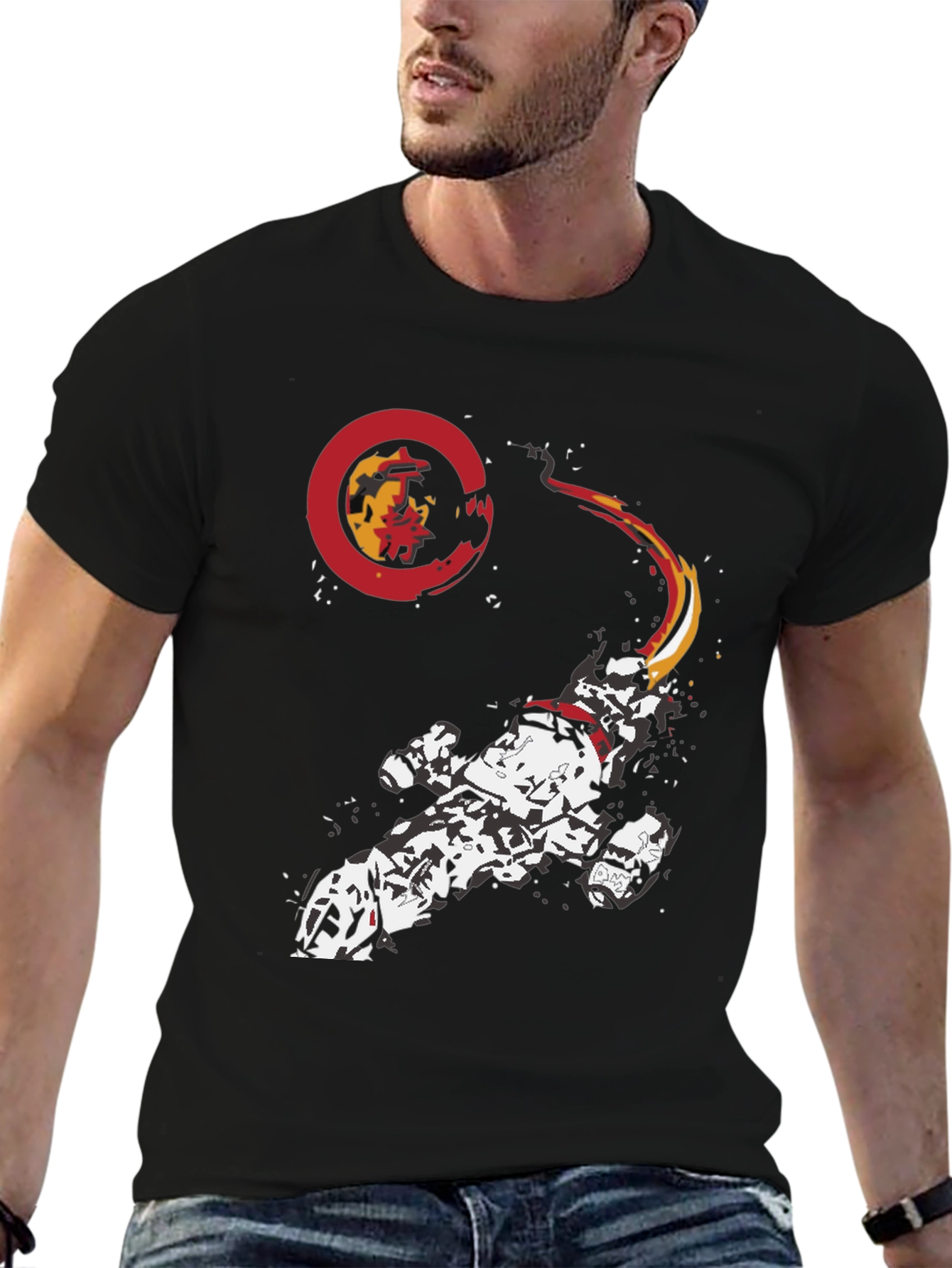 Sci-Fi Spaceship Graphic Tee - Black Cotton Blend