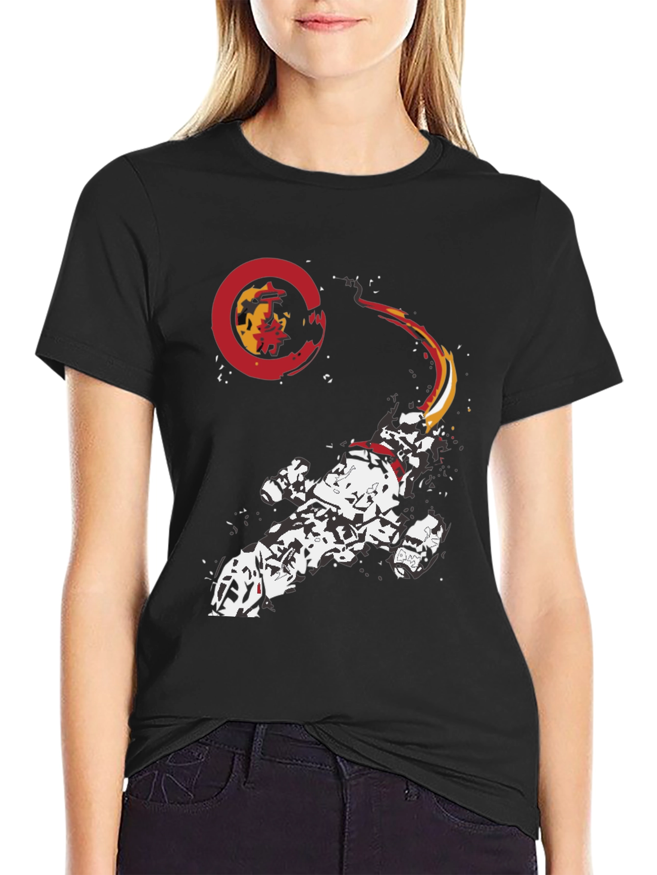 Sci-Fi Spaceship Graphic Tee - Black Cotton Blend