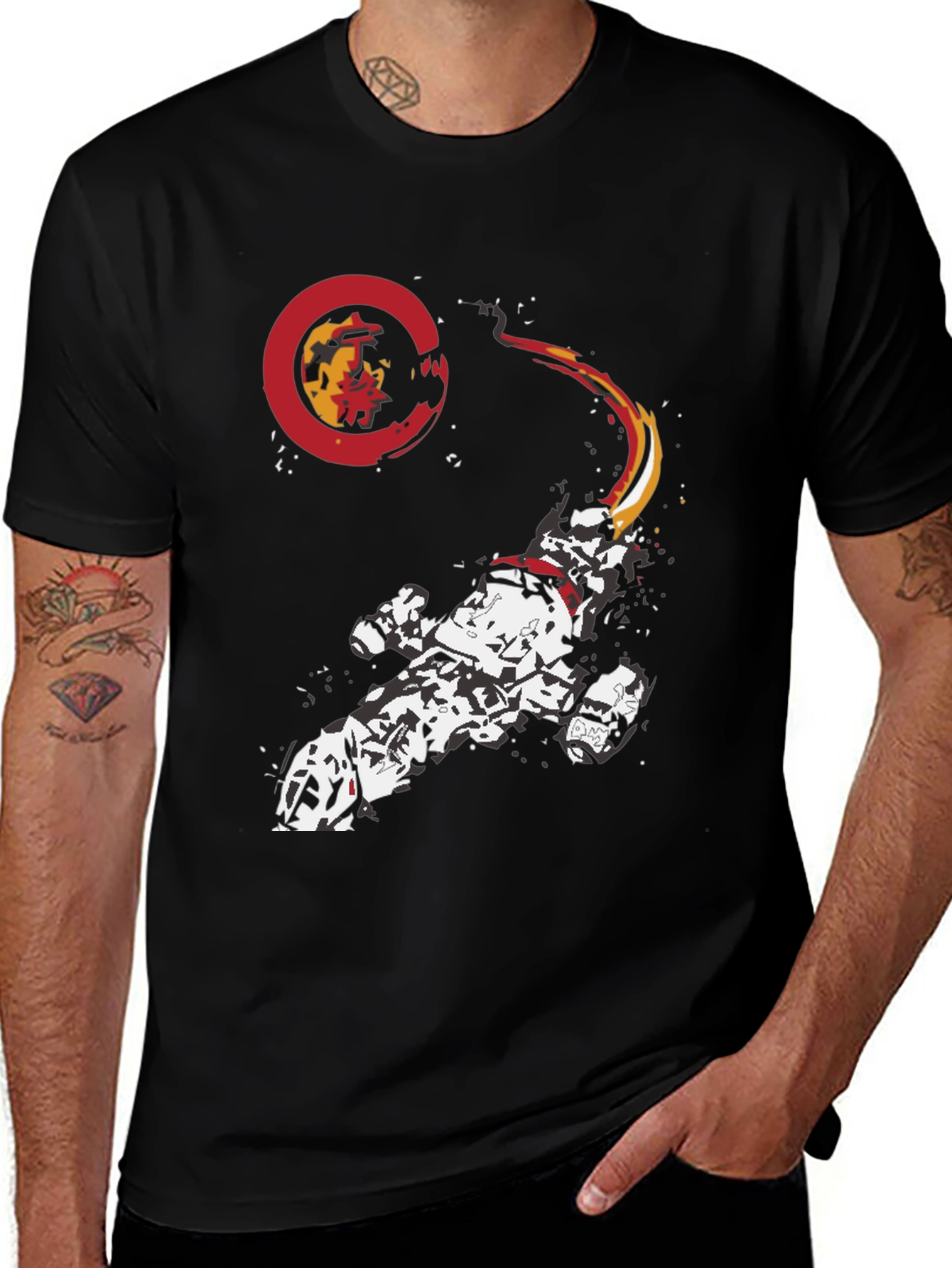 Sci-Fi Spaceship Graphic Tee - Black Cotton Blend