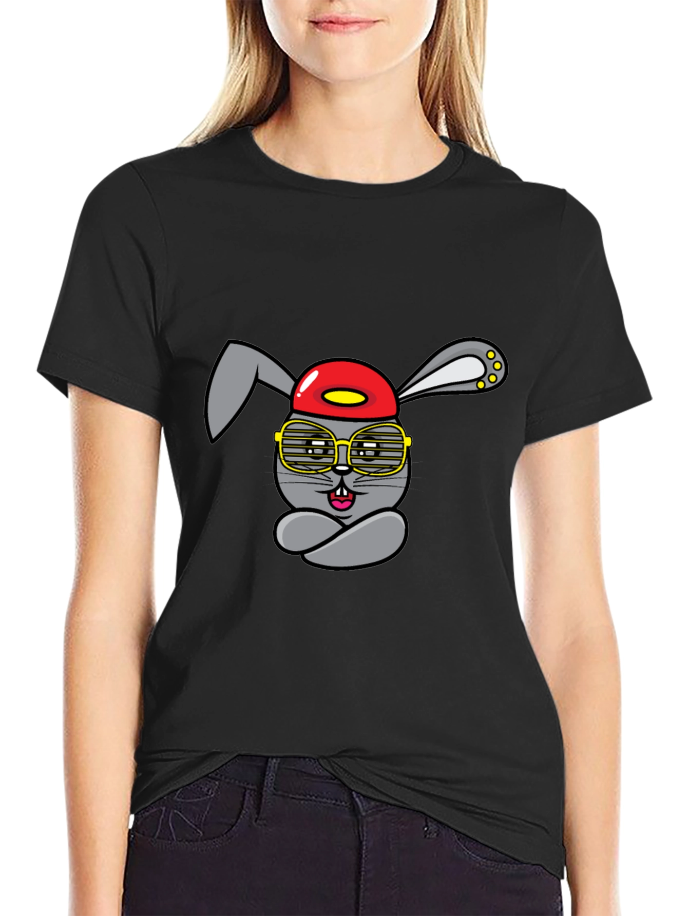Cool Cartoon Rabbit Graphic T-Shirt