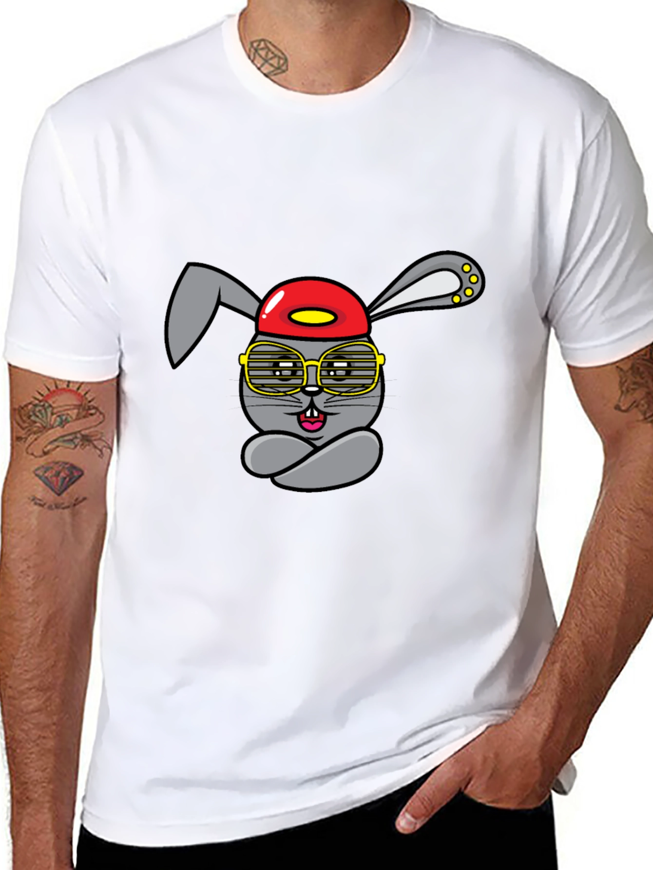 Cool Cartoon Rabbit Graphic T-Shirt