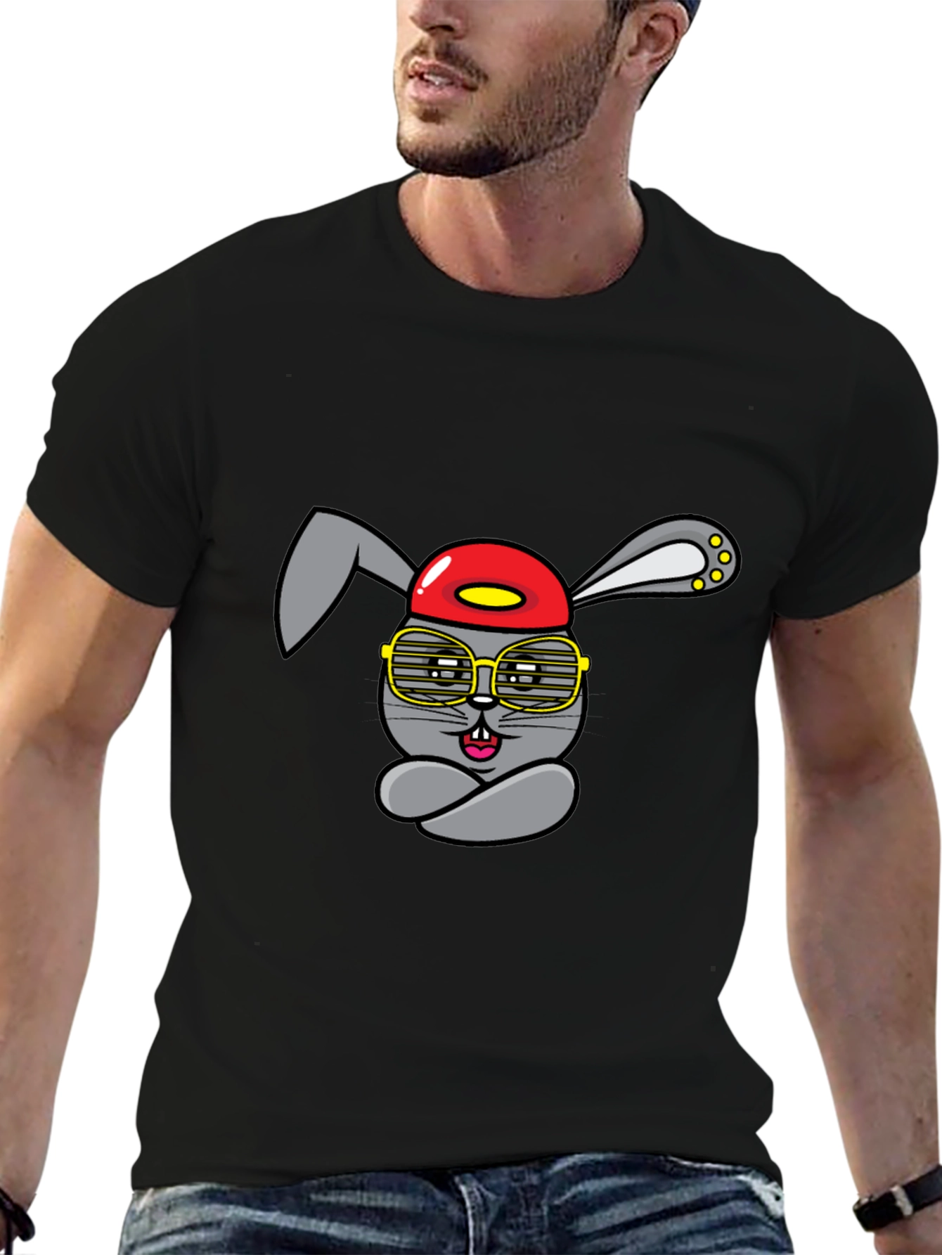 Cool Cartoon Rabbit Graphic T-Shirt