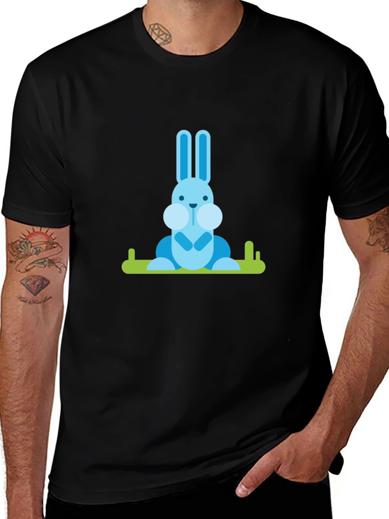 Blue Bunny Graphic Tee - Casual Black T-Shirt