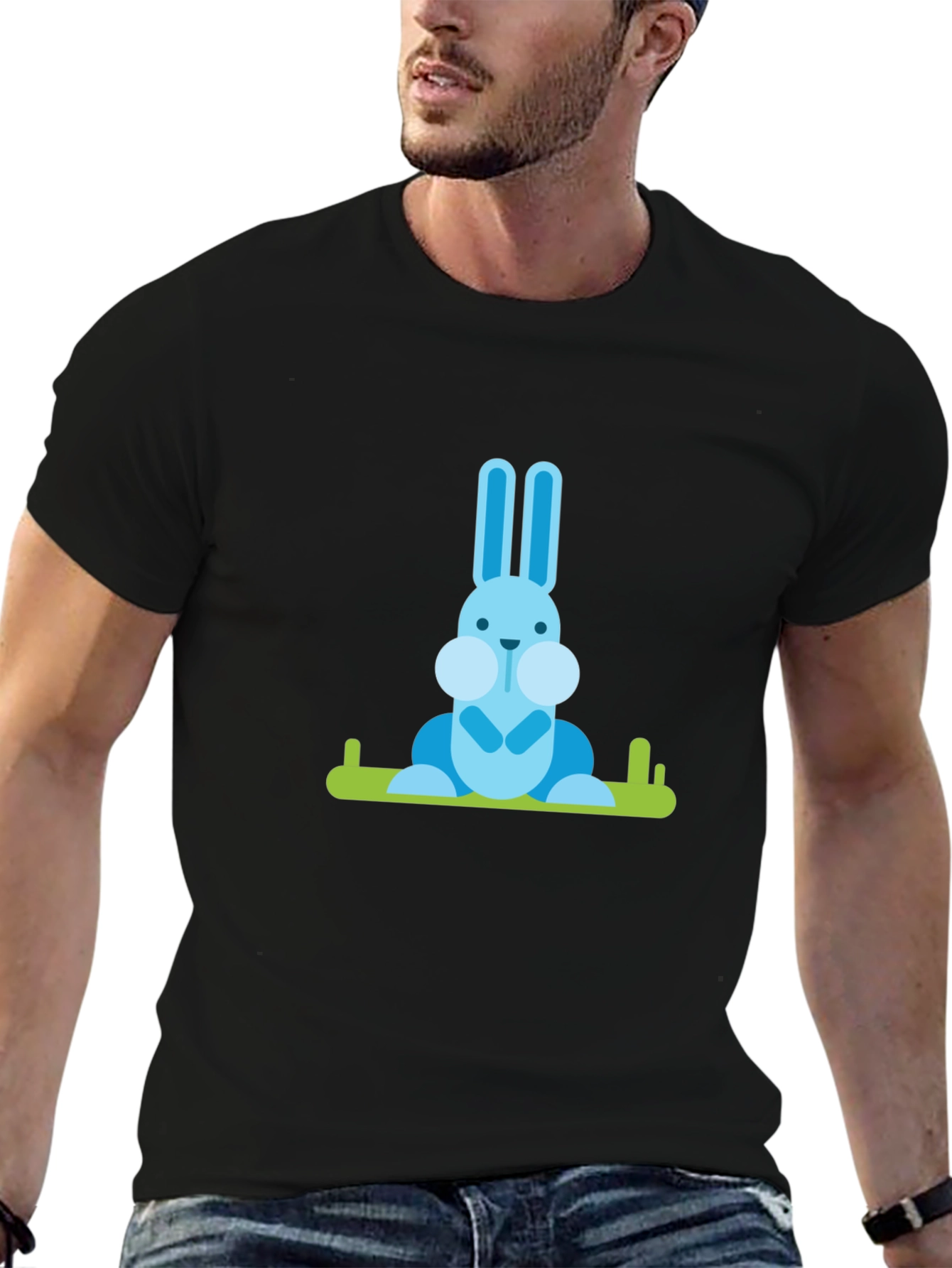 Blue Bunny Graphic Tee - Casual Black T-Shirt