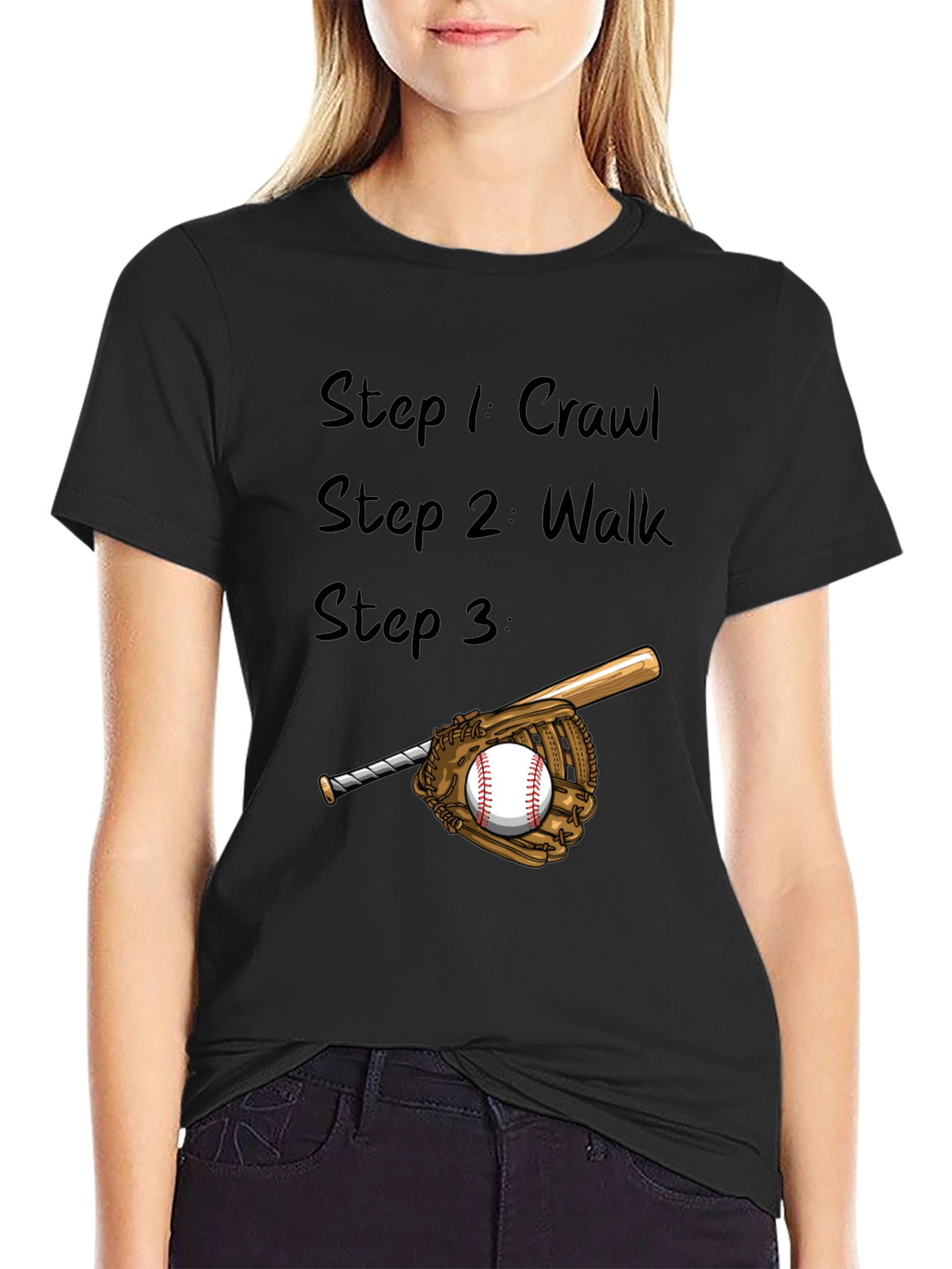 Baseball Steps Mens Black T-Shirt