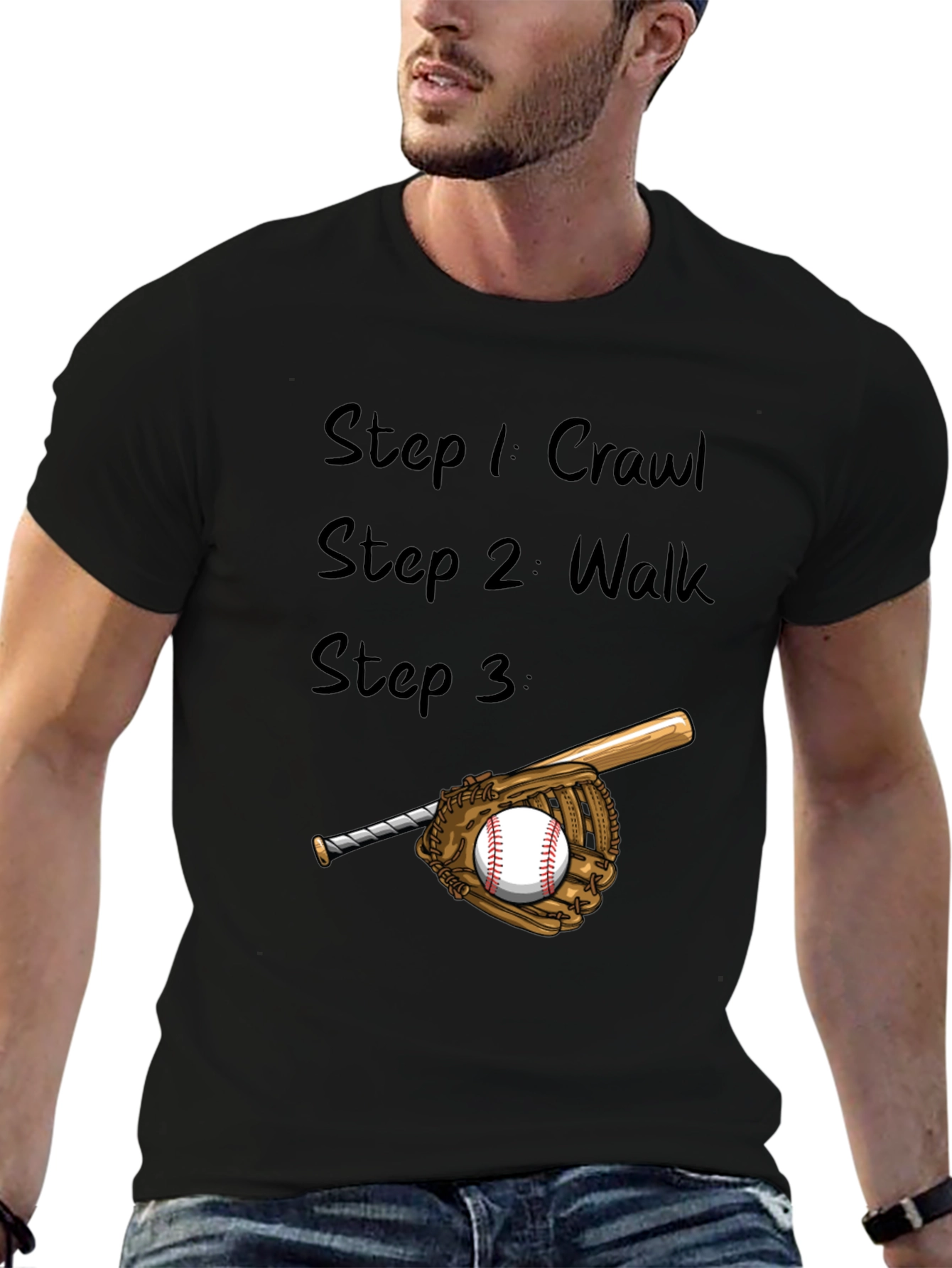 Baseball Steps Mens Black T-Shirt