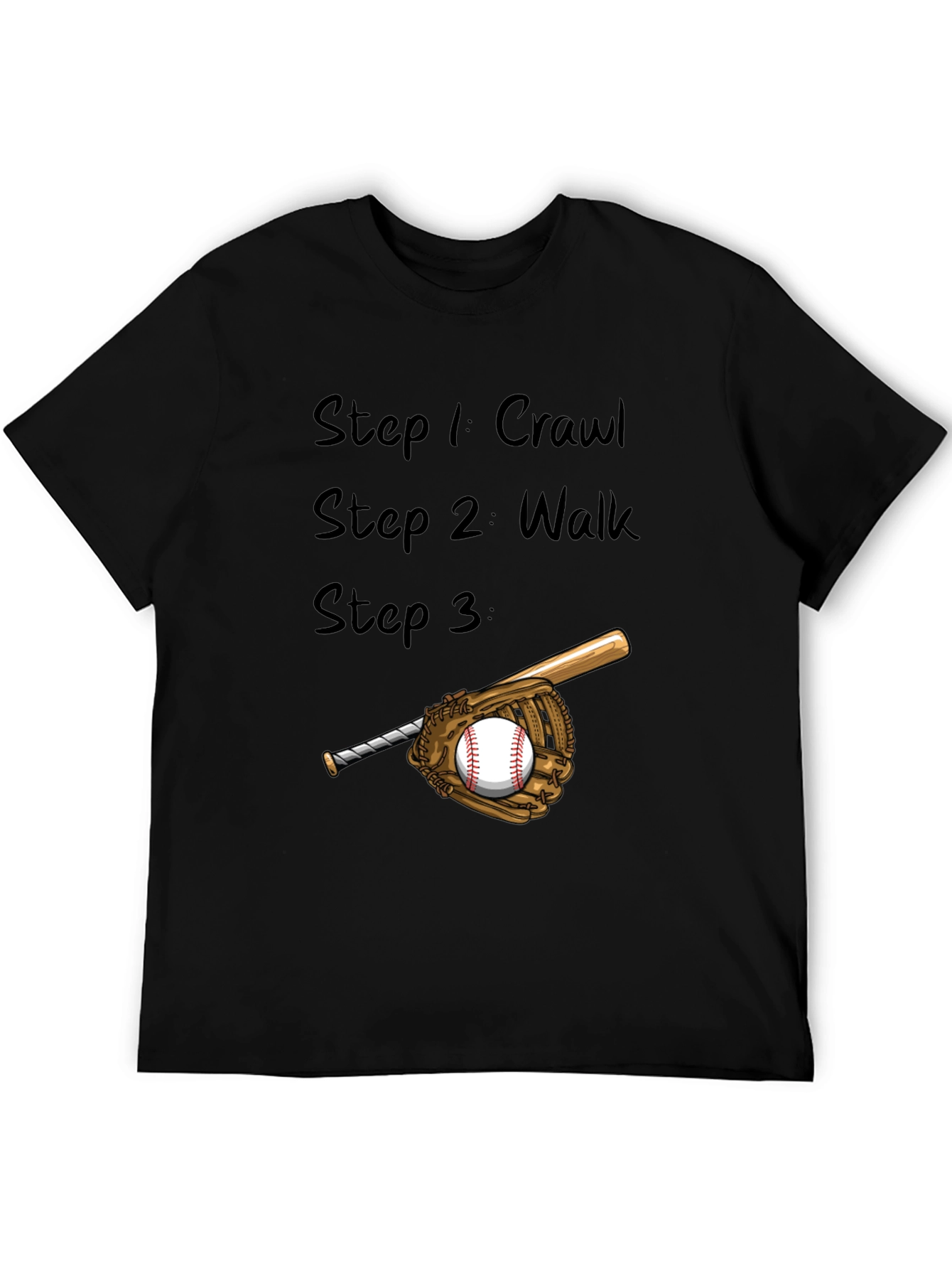 Baseball Steps Mens Black T-Shirt