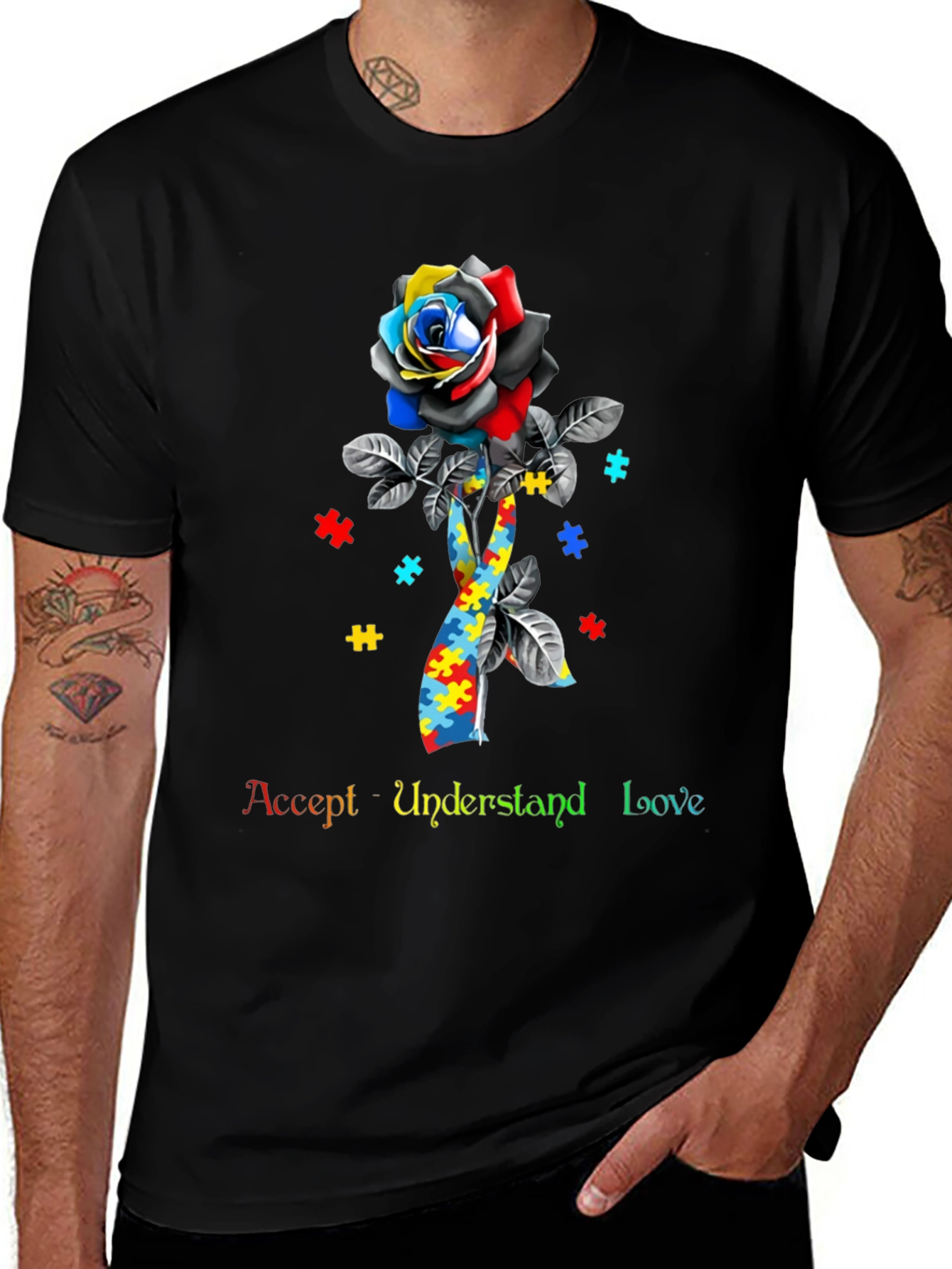 Autism Awareness Rose Graphic T-Shirt