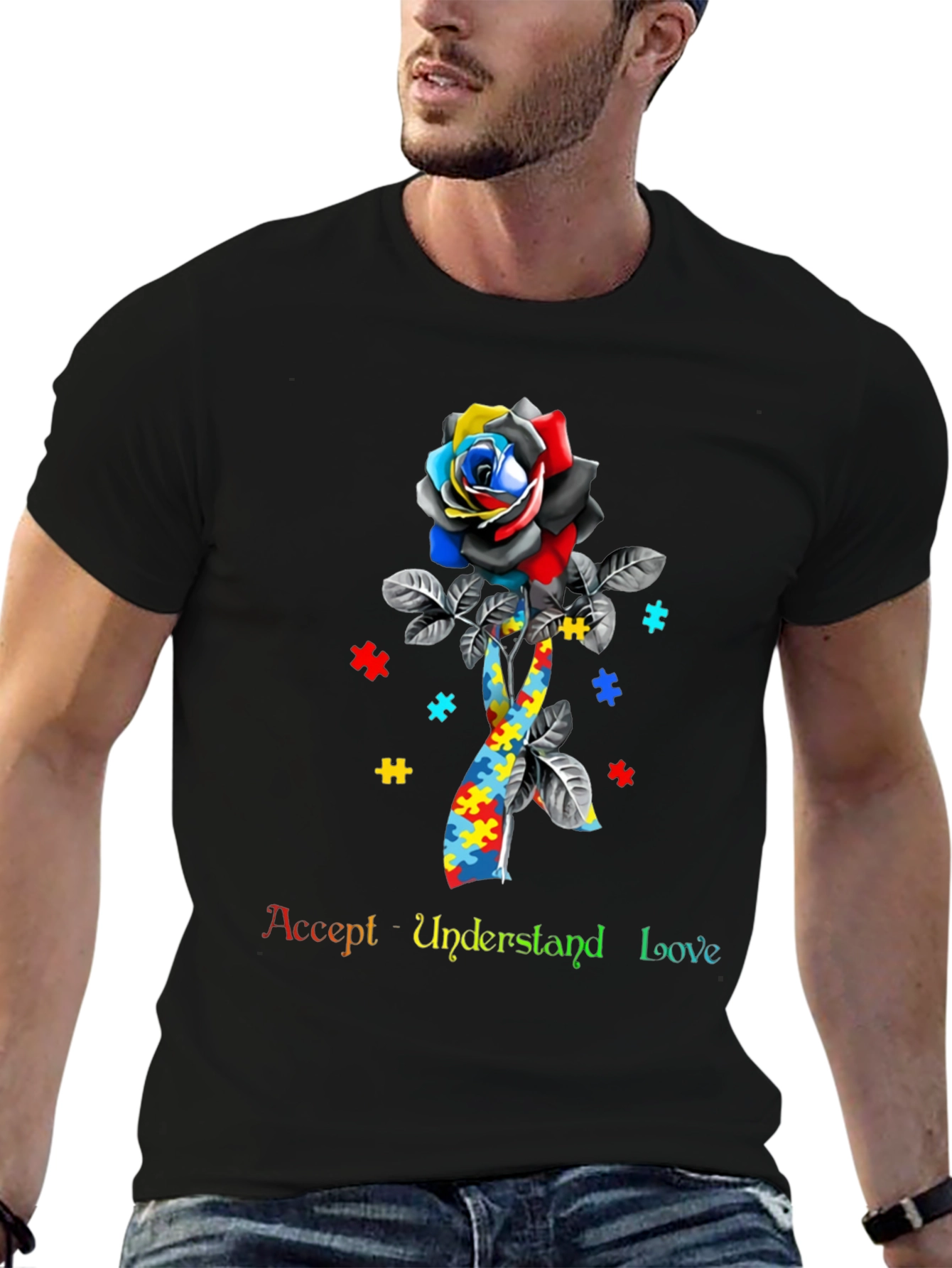 Autism Awareness Rose Graphic T-Shirt