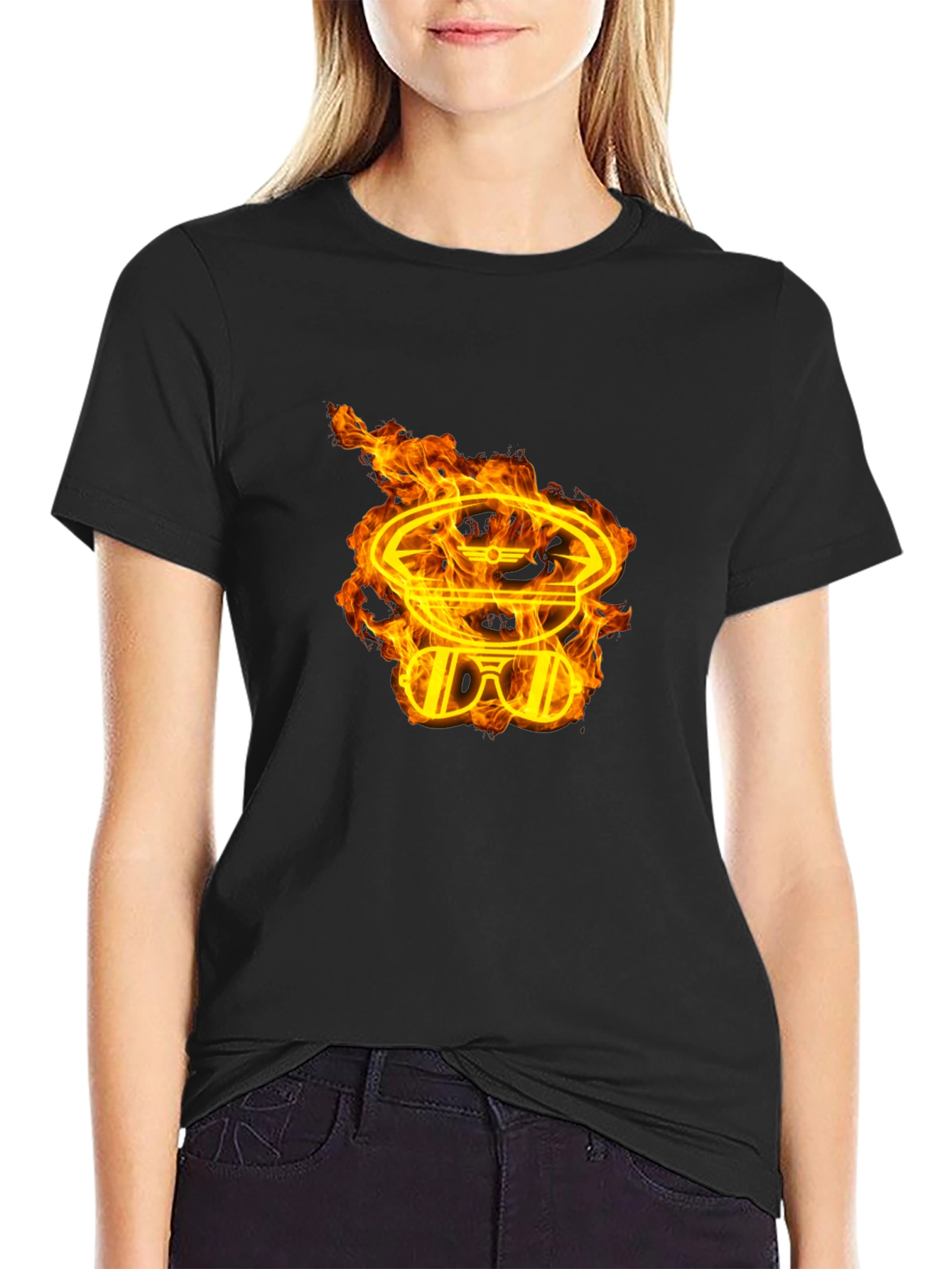 Fiery Aviator Graphic Black T-Shirt