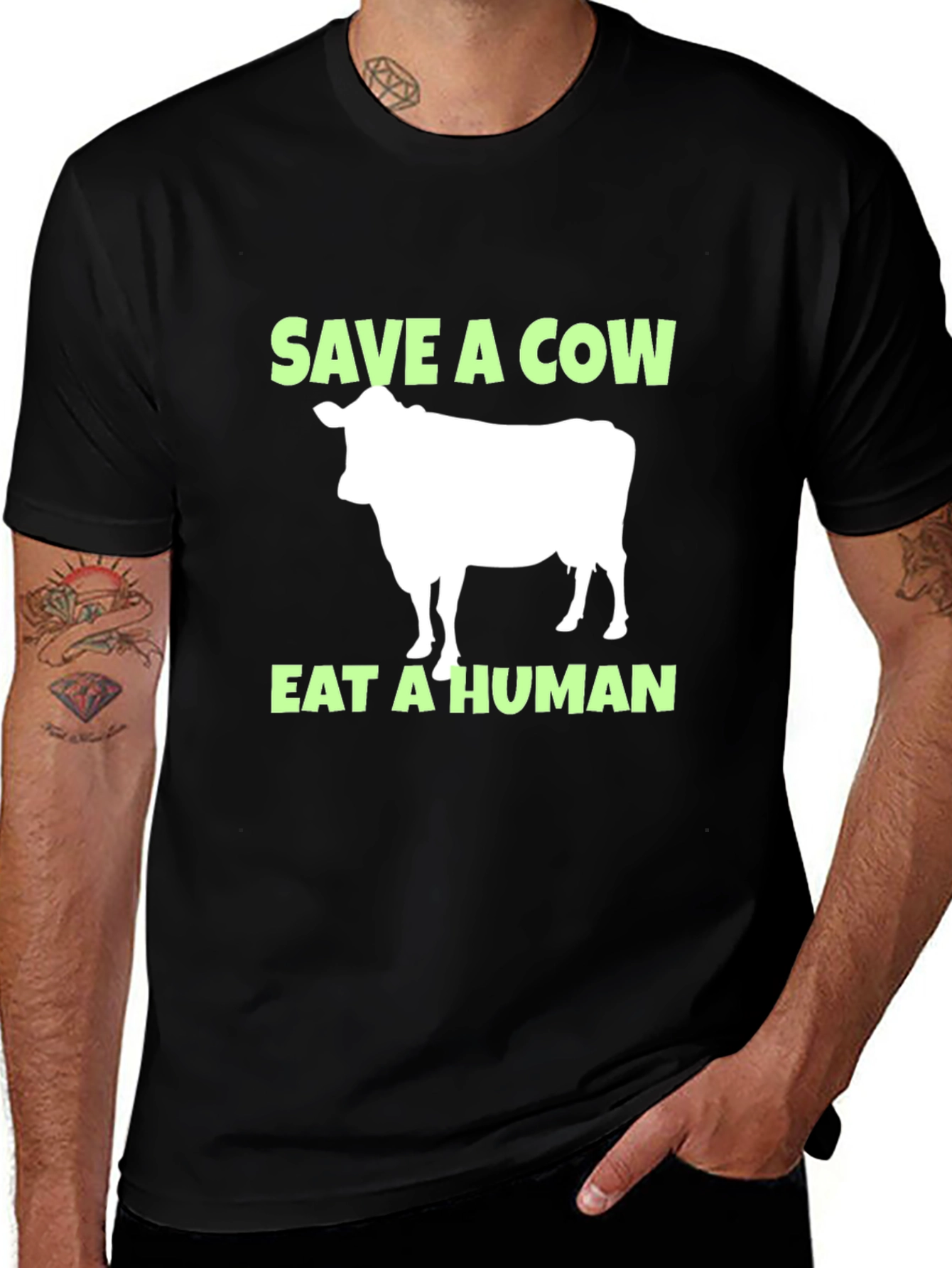 Save A Cow Eat A Human Black T-Shirt