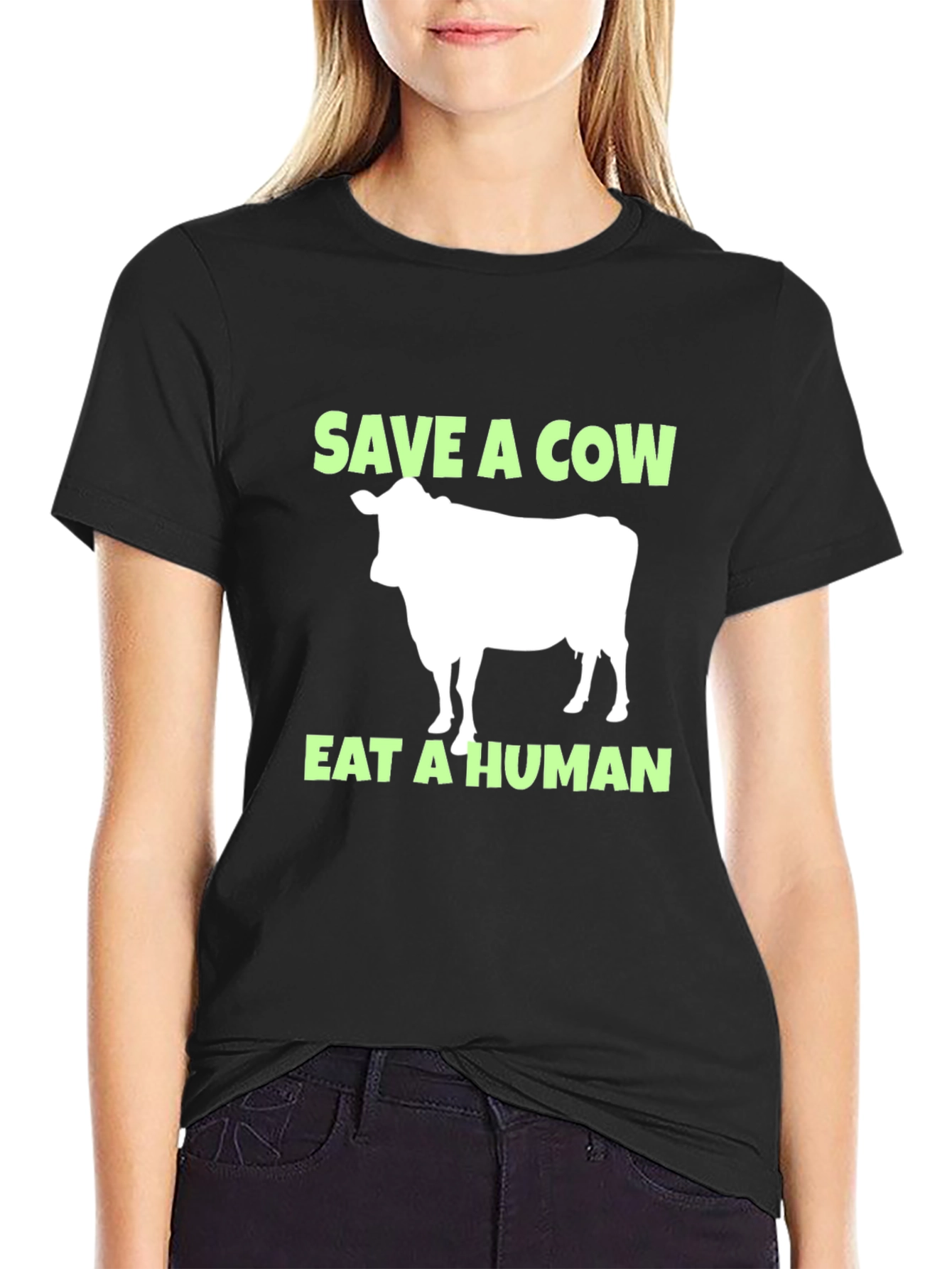Save A Cow Eat A Human Black T-Shirt