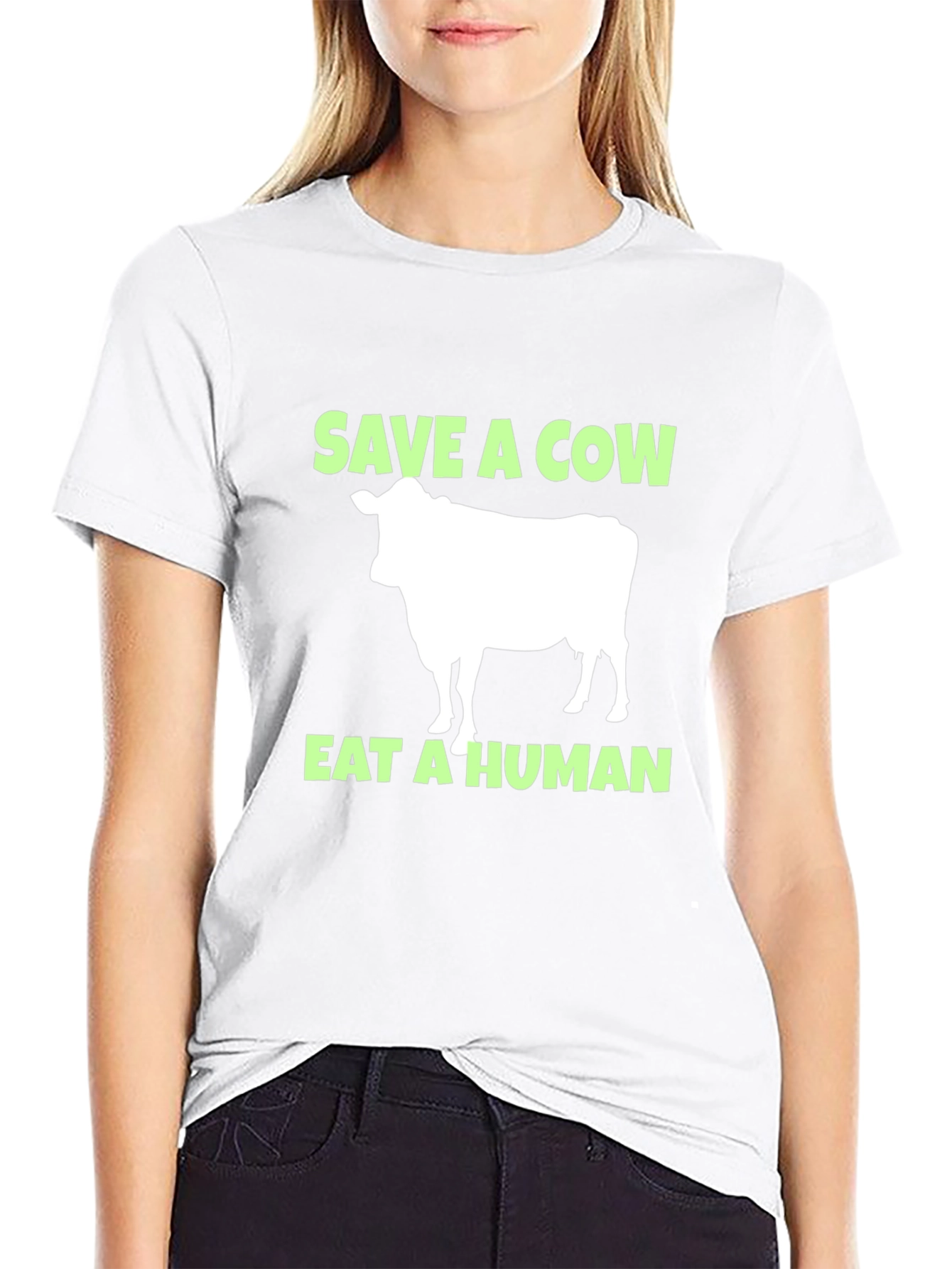 Save A Cow Eat A Human Black T-Shirt