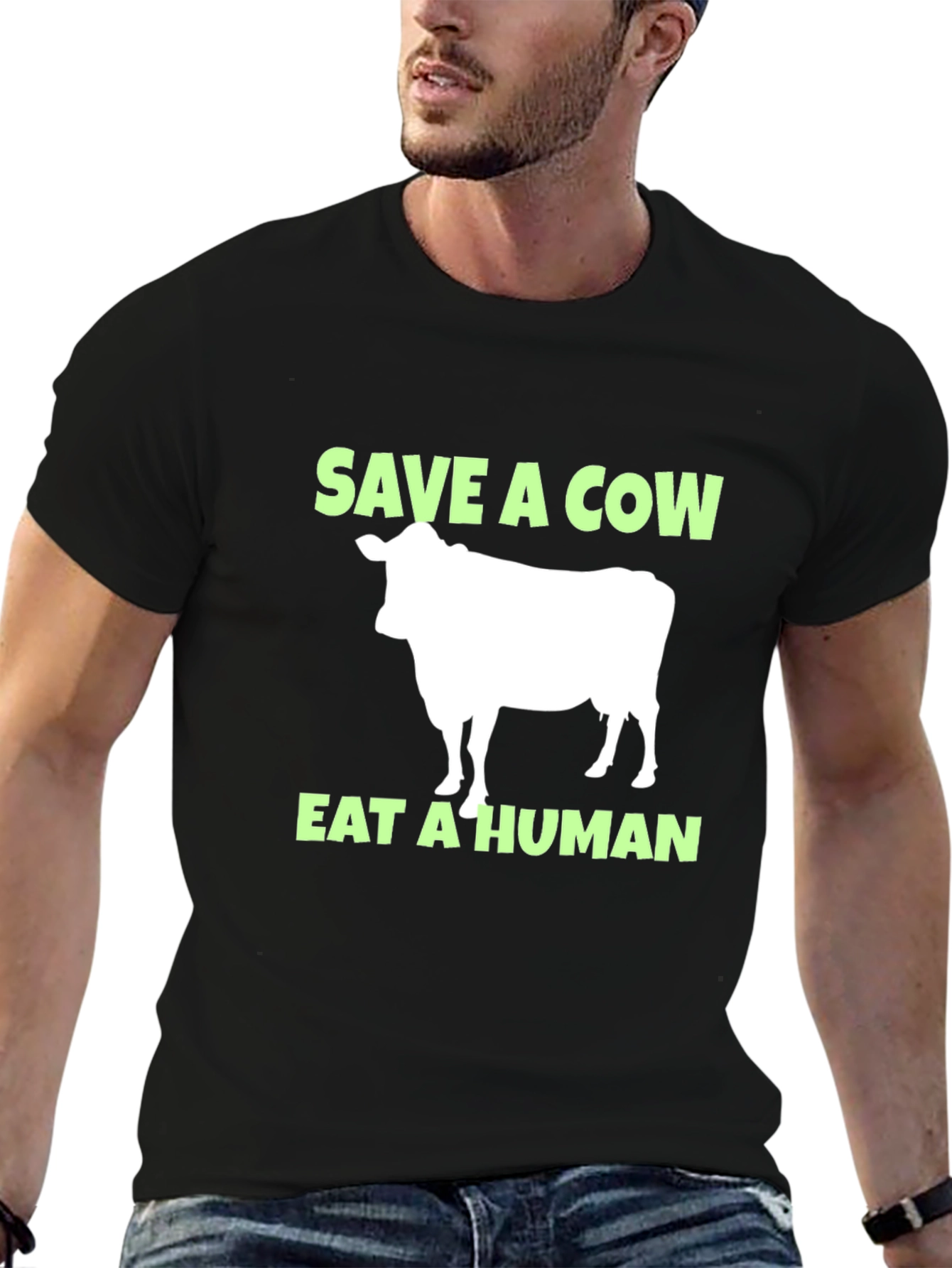 Save A Cow Eat A Human Black T-Shirt
