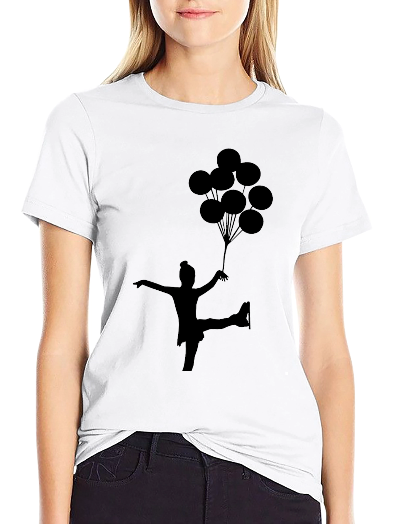 Skater with Balloons Black T-Shirt
