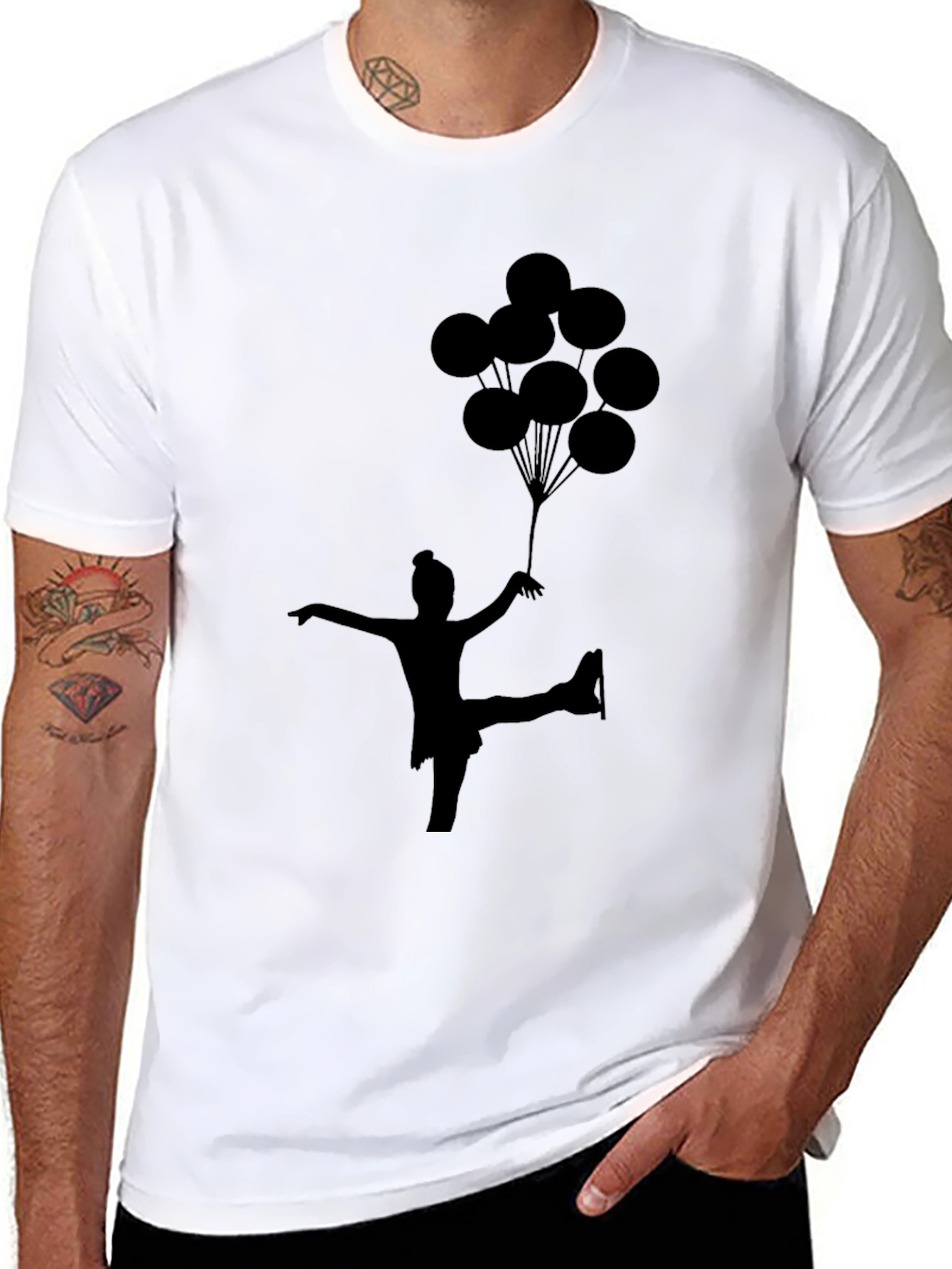 Skater with Balloons Black T-Shirt
