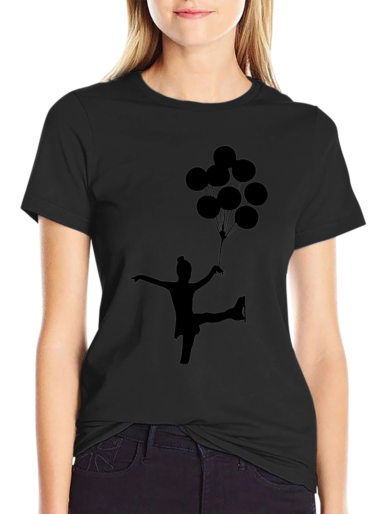 Skater with Balloons Black T-Shirt