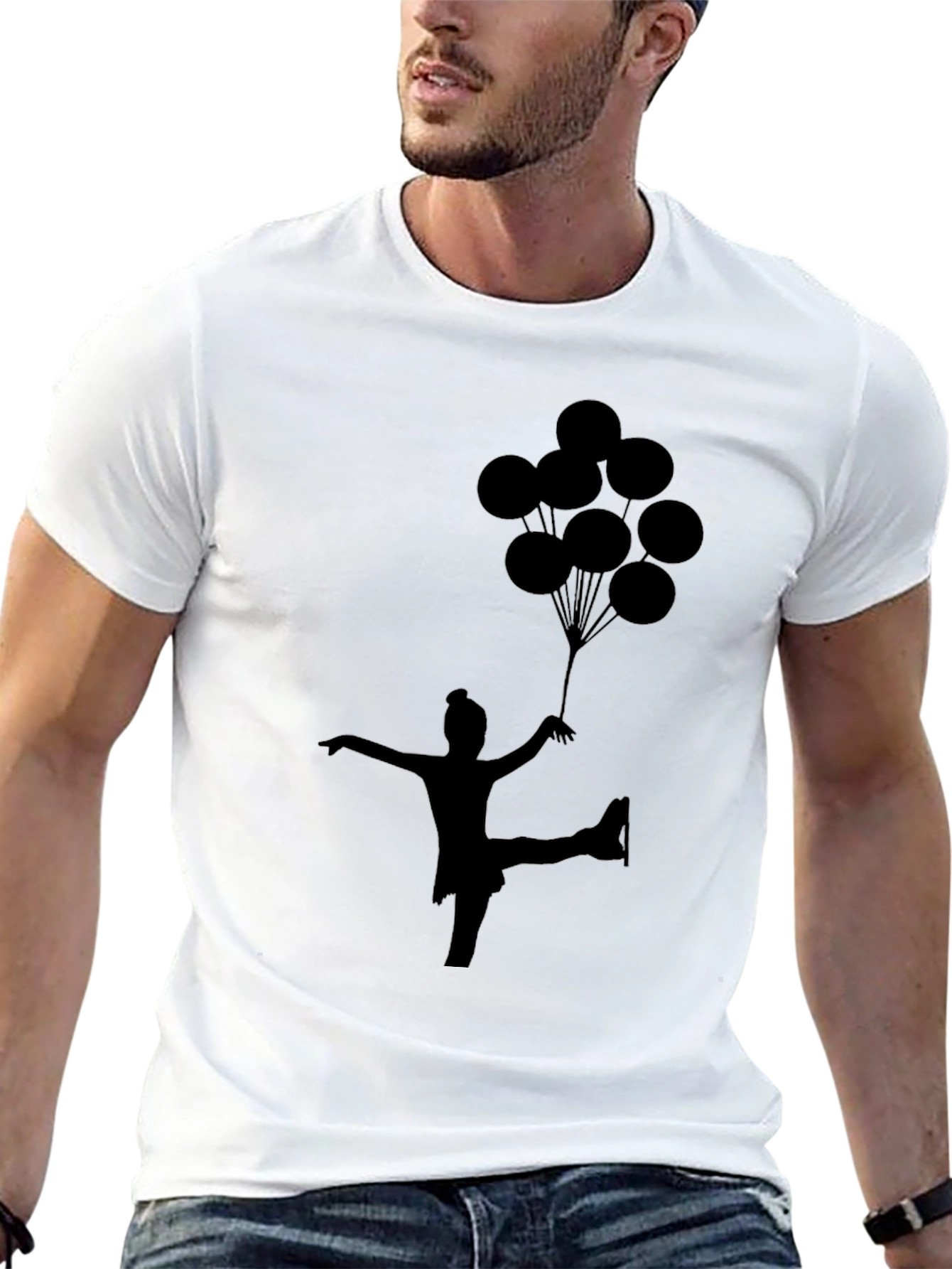 Skater with Balloons Black T-Shirt