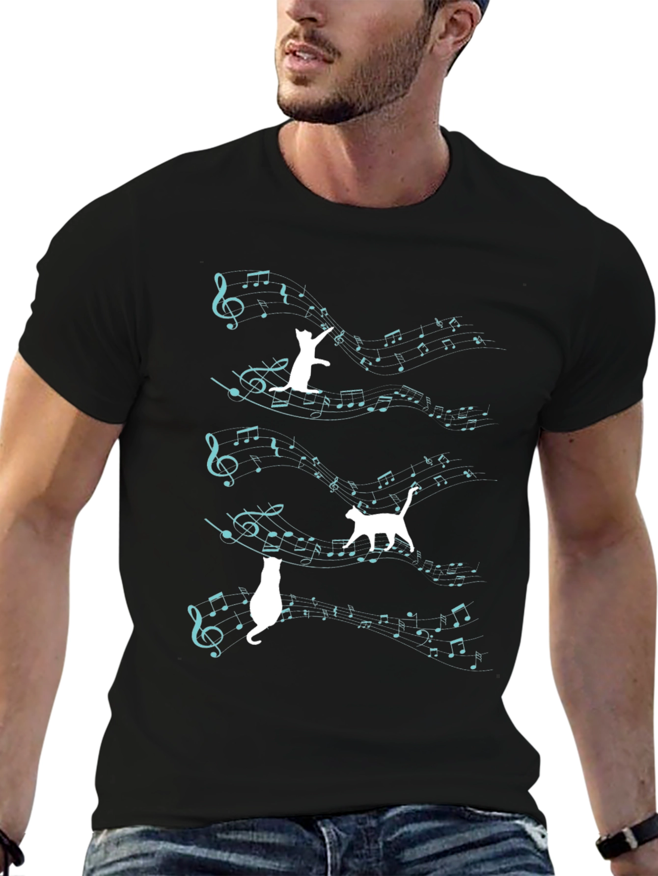 Cat Music T-Shirt - Playful Feline Design
