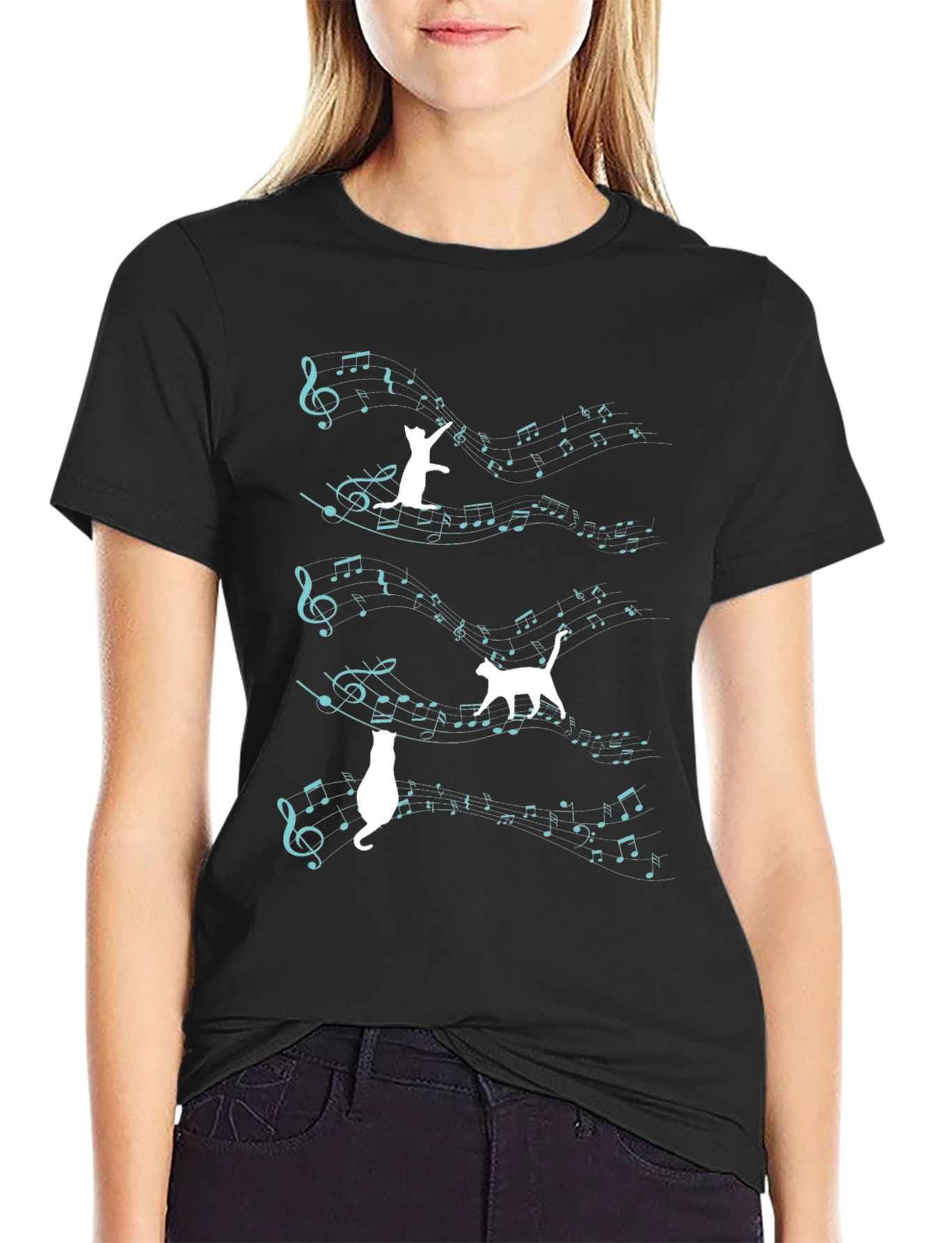 Cat Music T-Shirt - Playful Feline Design