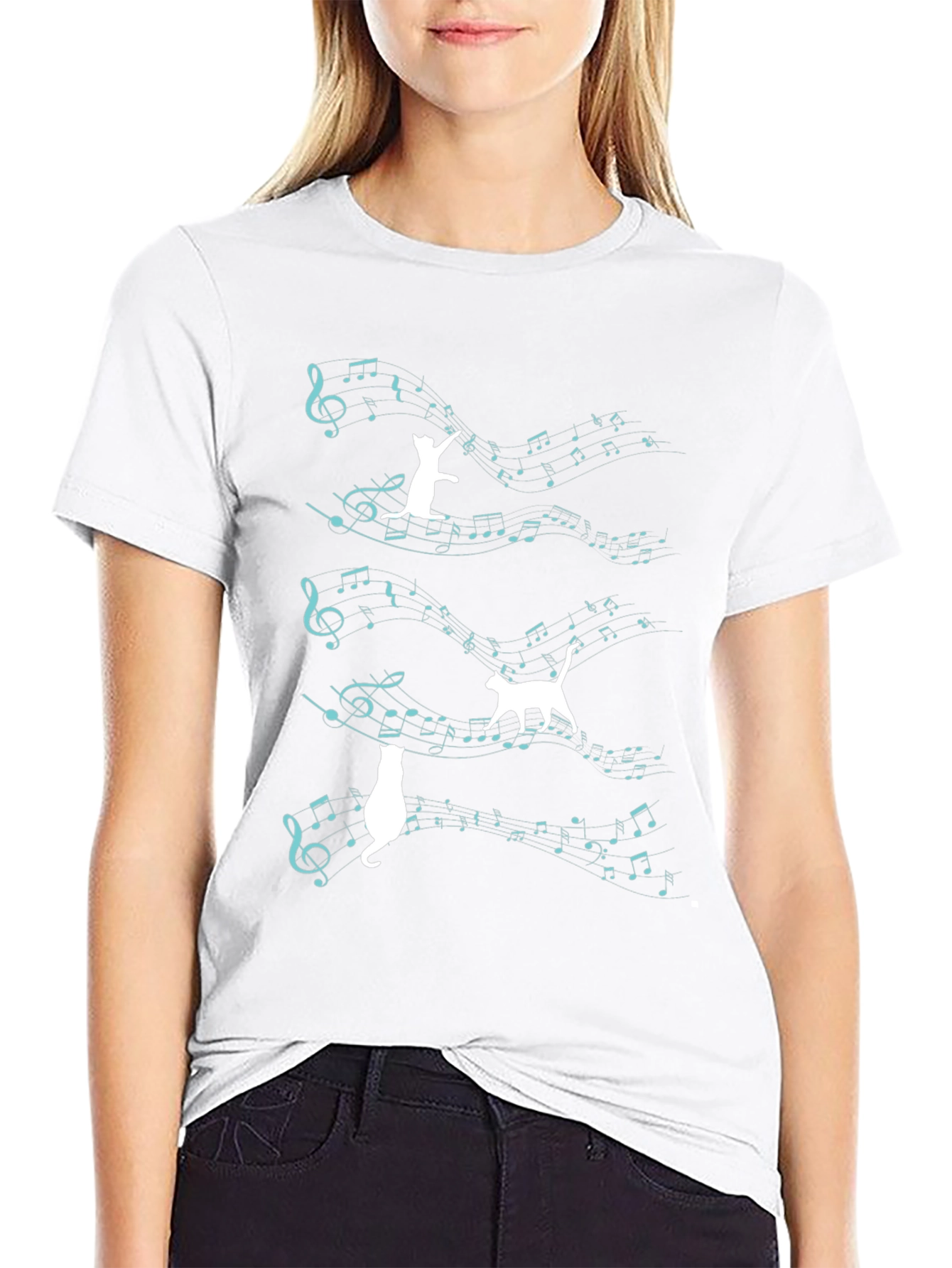Cat Music T-Shirt - Playful Feline Design