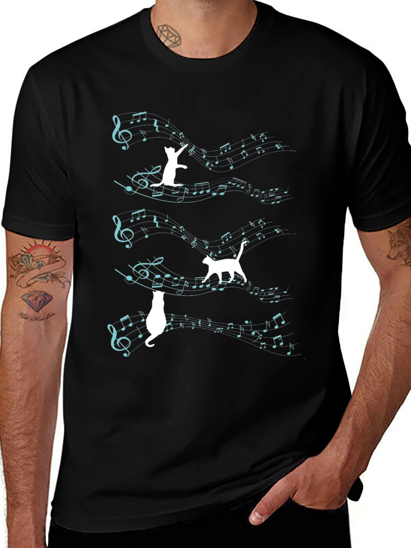 Cat Music T-Shirt - Playful Feline Design