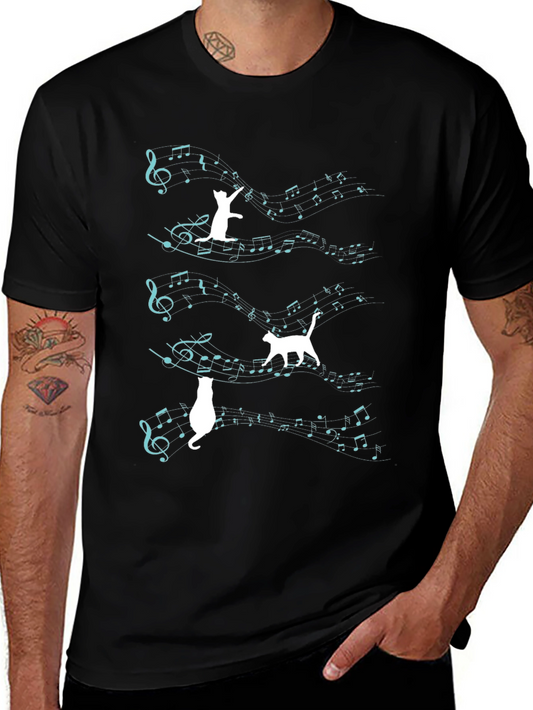 Cat Music T-Shirt - Playful Feline Design