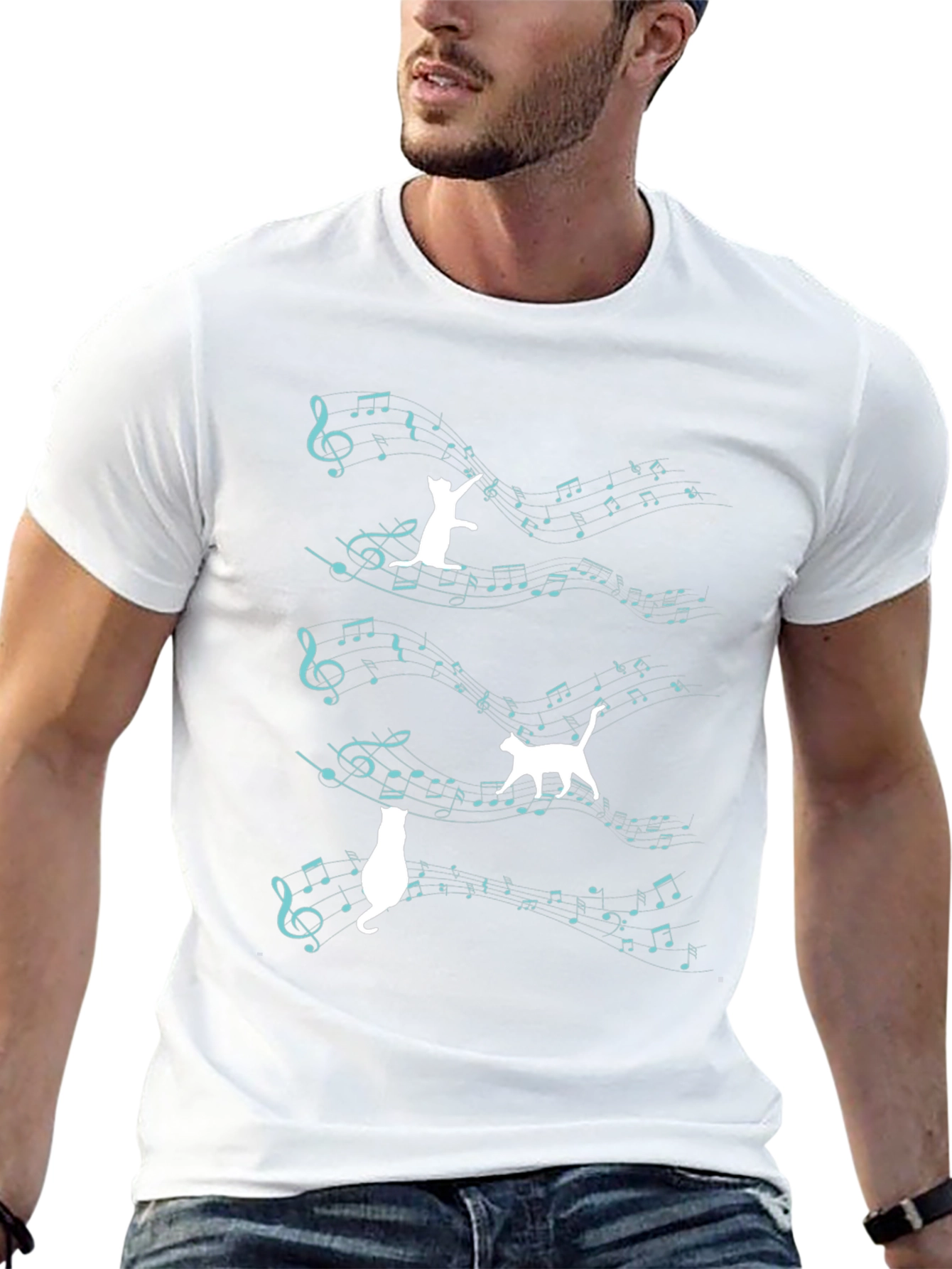Cat Music T-Shirt - Playful Feline Design