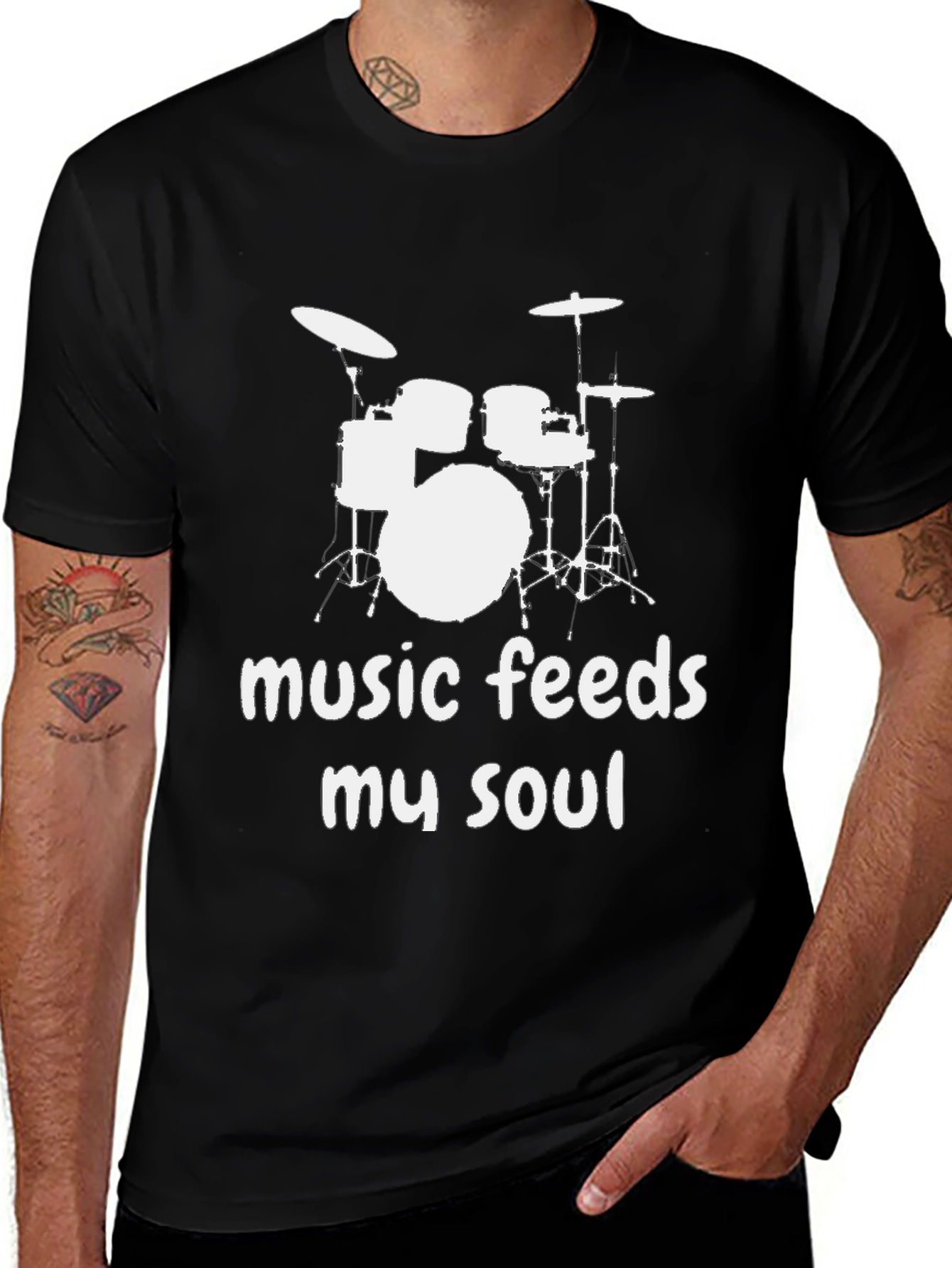 Music Feeds My Soul Drum Set Graphic T-Shirt