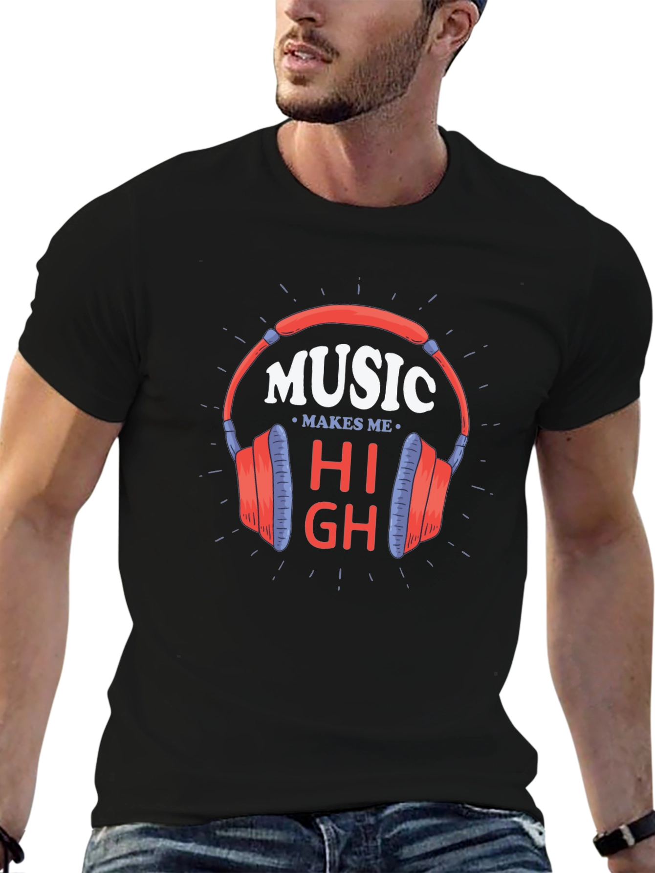 Music Makes Me High Black T-Shirt