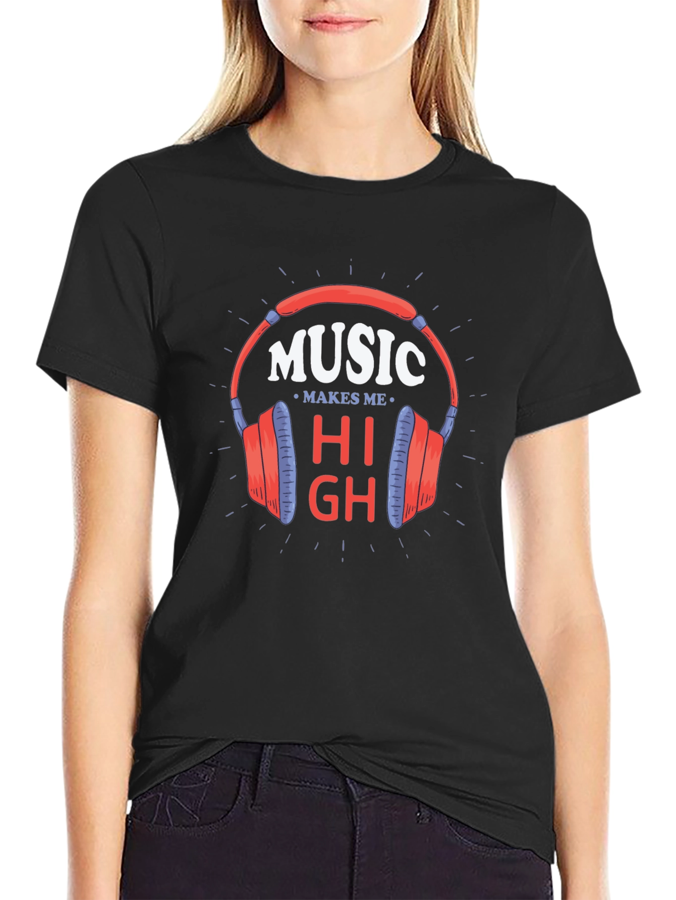 Music Makes Me High Black T-Shirt