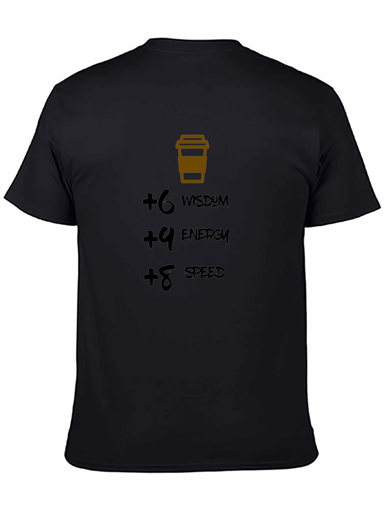 Coffee Stats Black T-Shirt: Wisdom Energy Speed Boost
