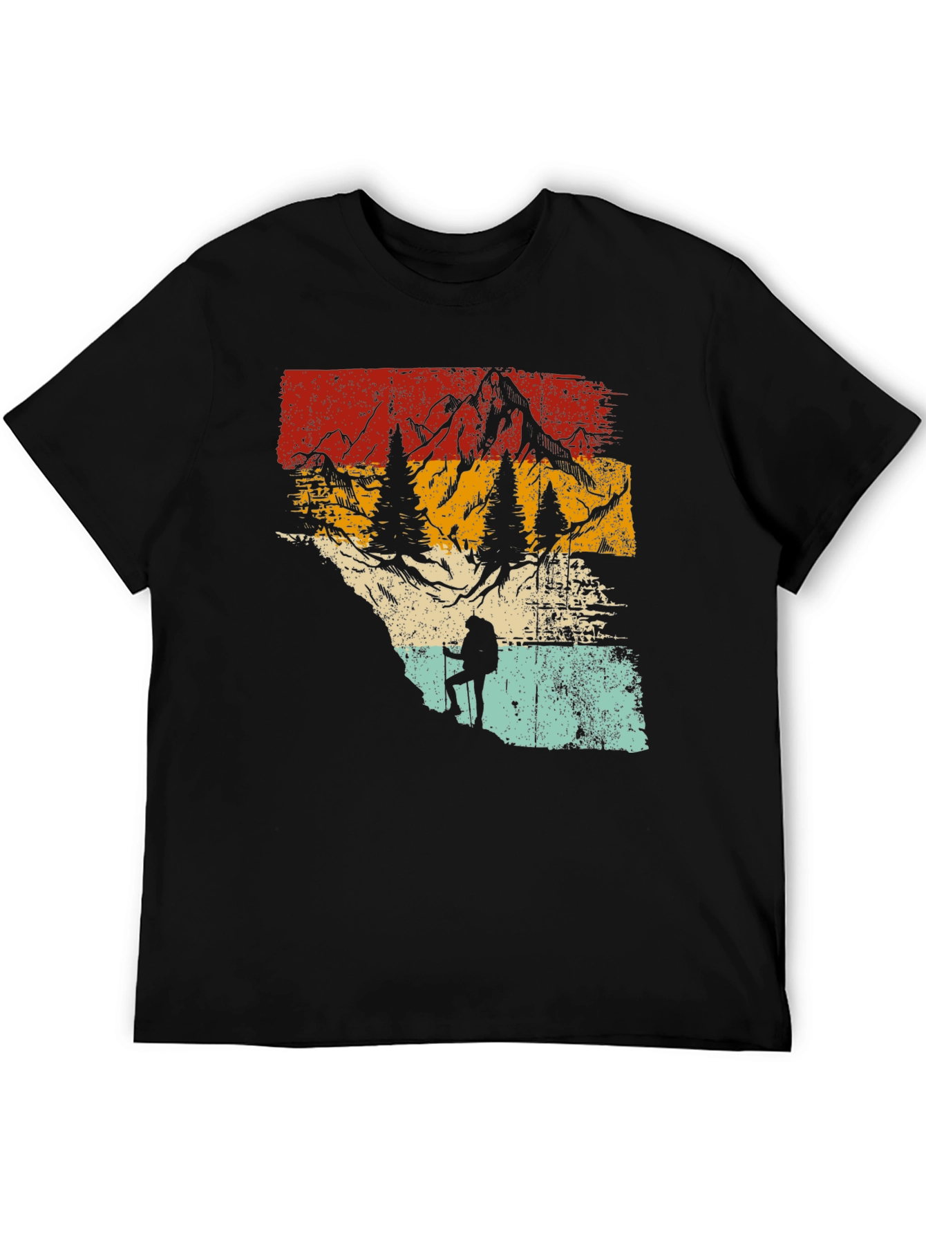 Retro Mountain Hiker Graphic Tee - Nature Adventure Shirt
