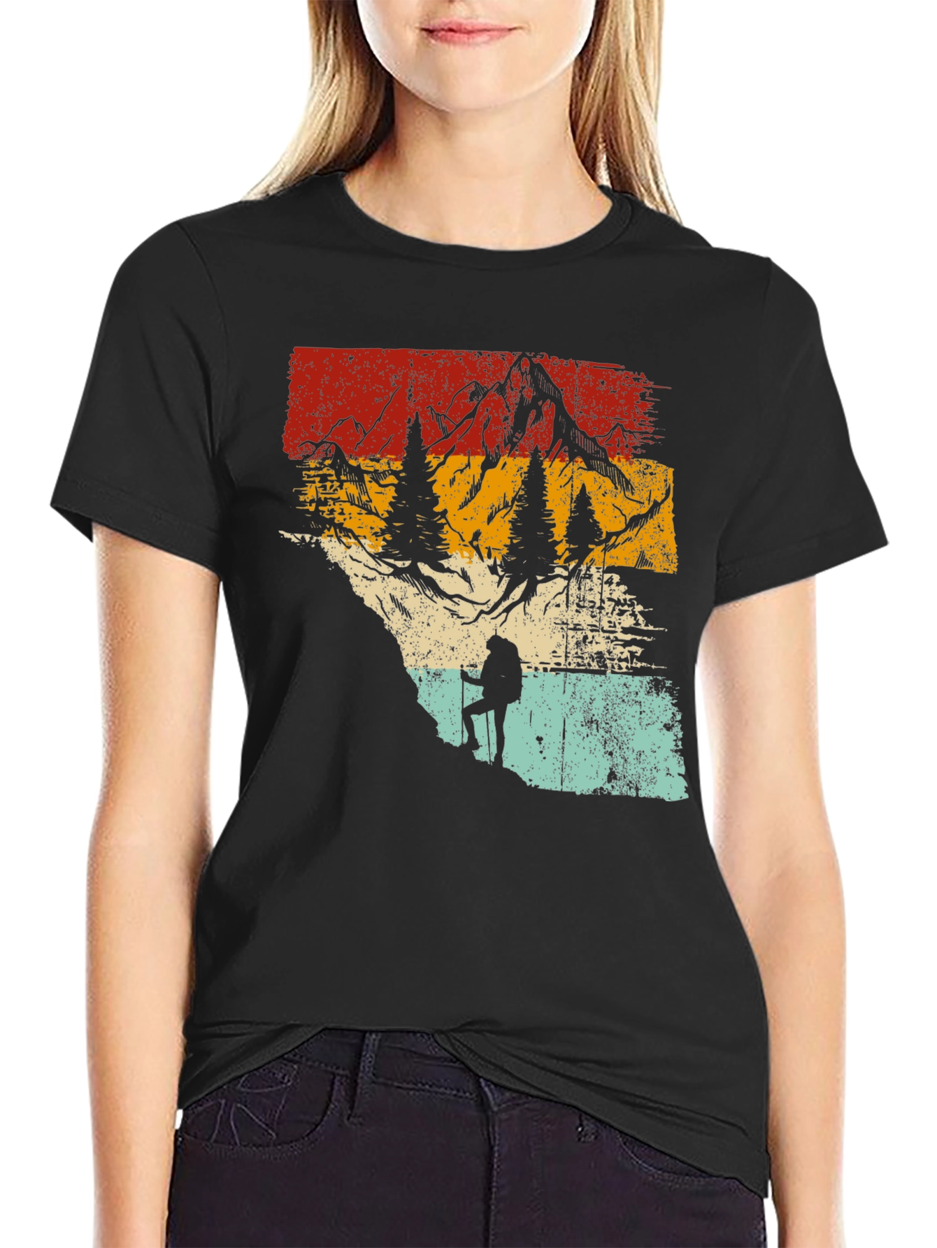 Retro Mountain Hiker Graphic Tee - Nature Adventure Shirt