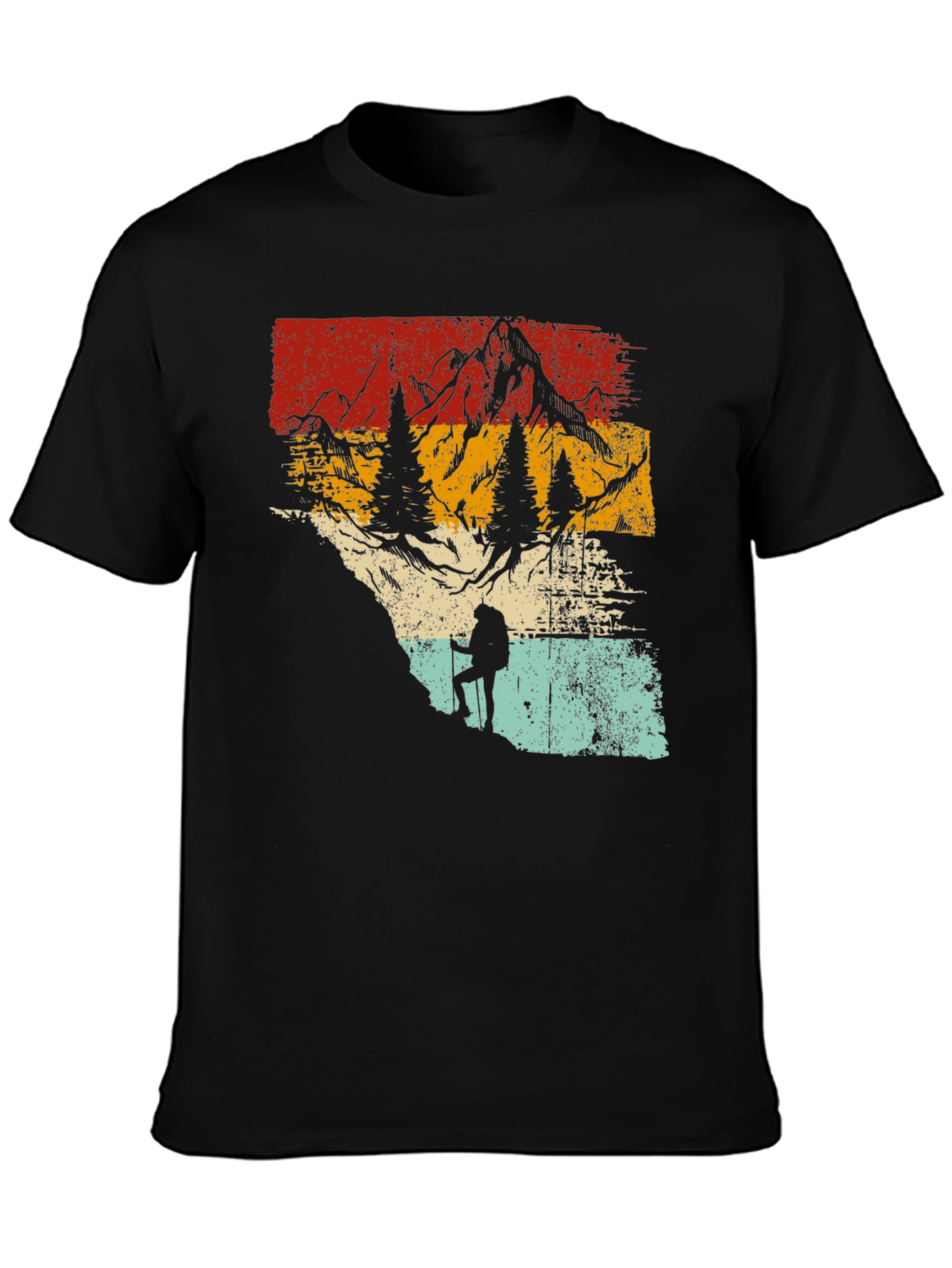 Retro Mountain Hiker Graphic Tee - Nature Adventure Shirt