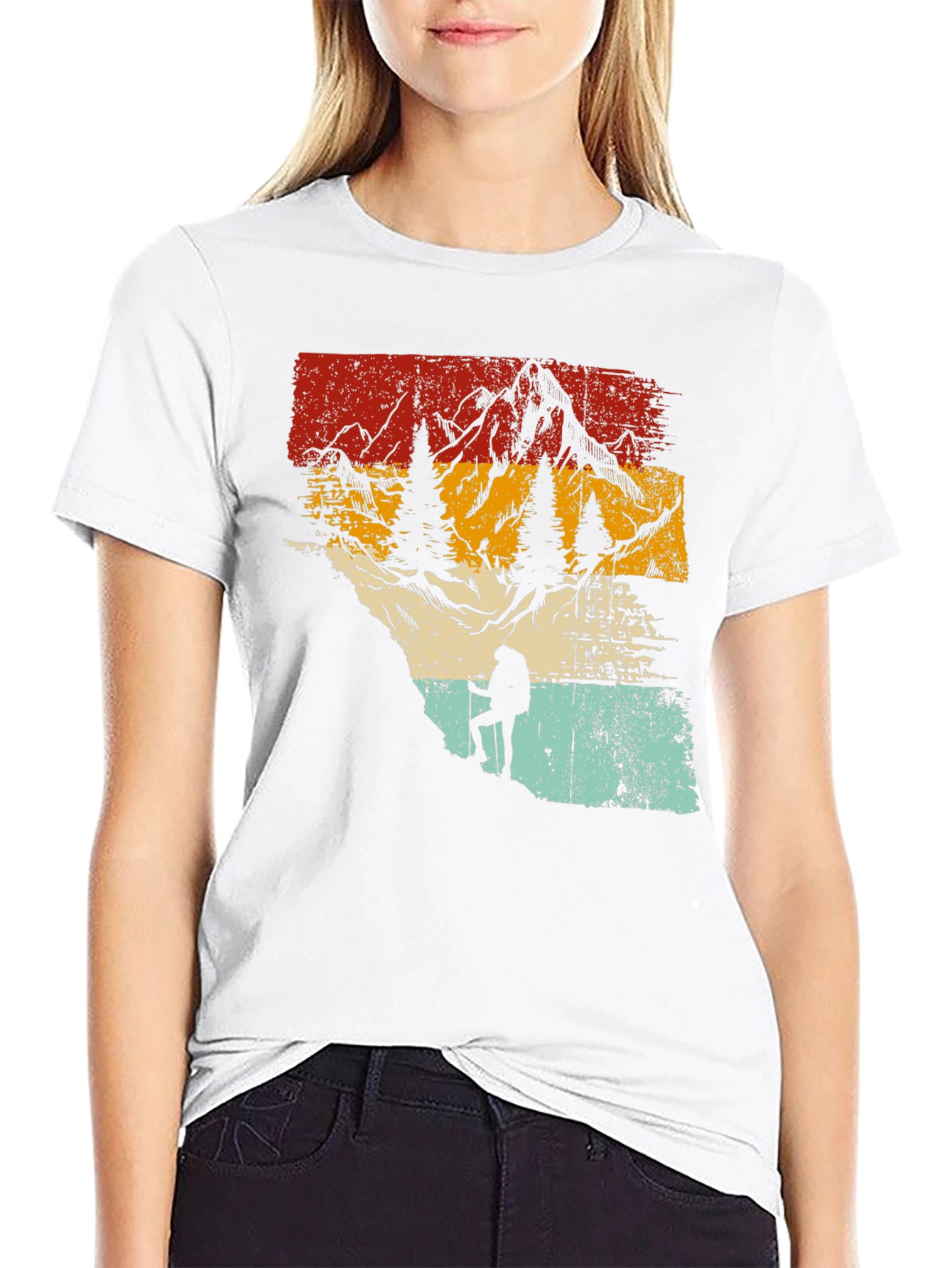 Retro Mountain Hiker Graphic Tee - Nature Adventure Shirt