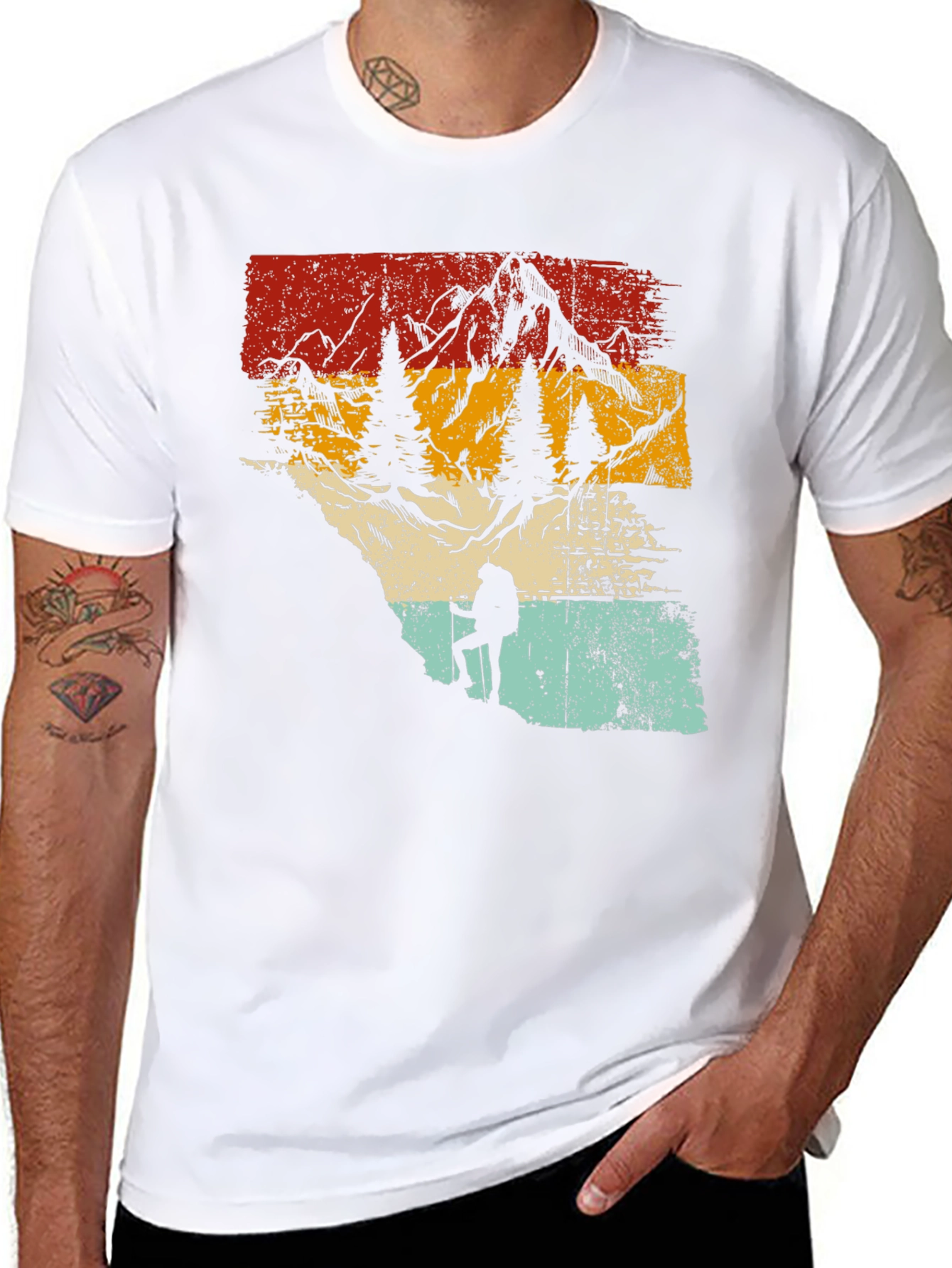 Retro Mountain Hiker Graphic Tee - Nature Adventure Shirt