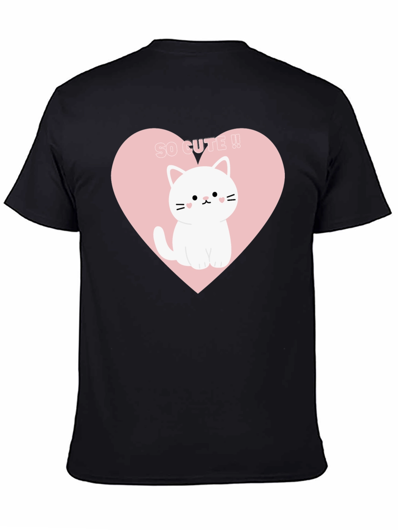 Cute Cat Heart Graphic Tee - Black T-Shirt