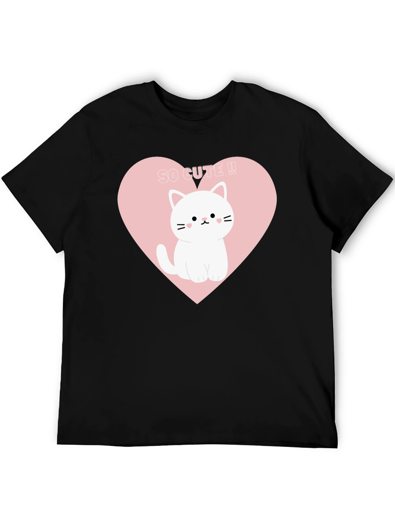 Cute Cat Heart Graphic Tee - Black T-Shirt