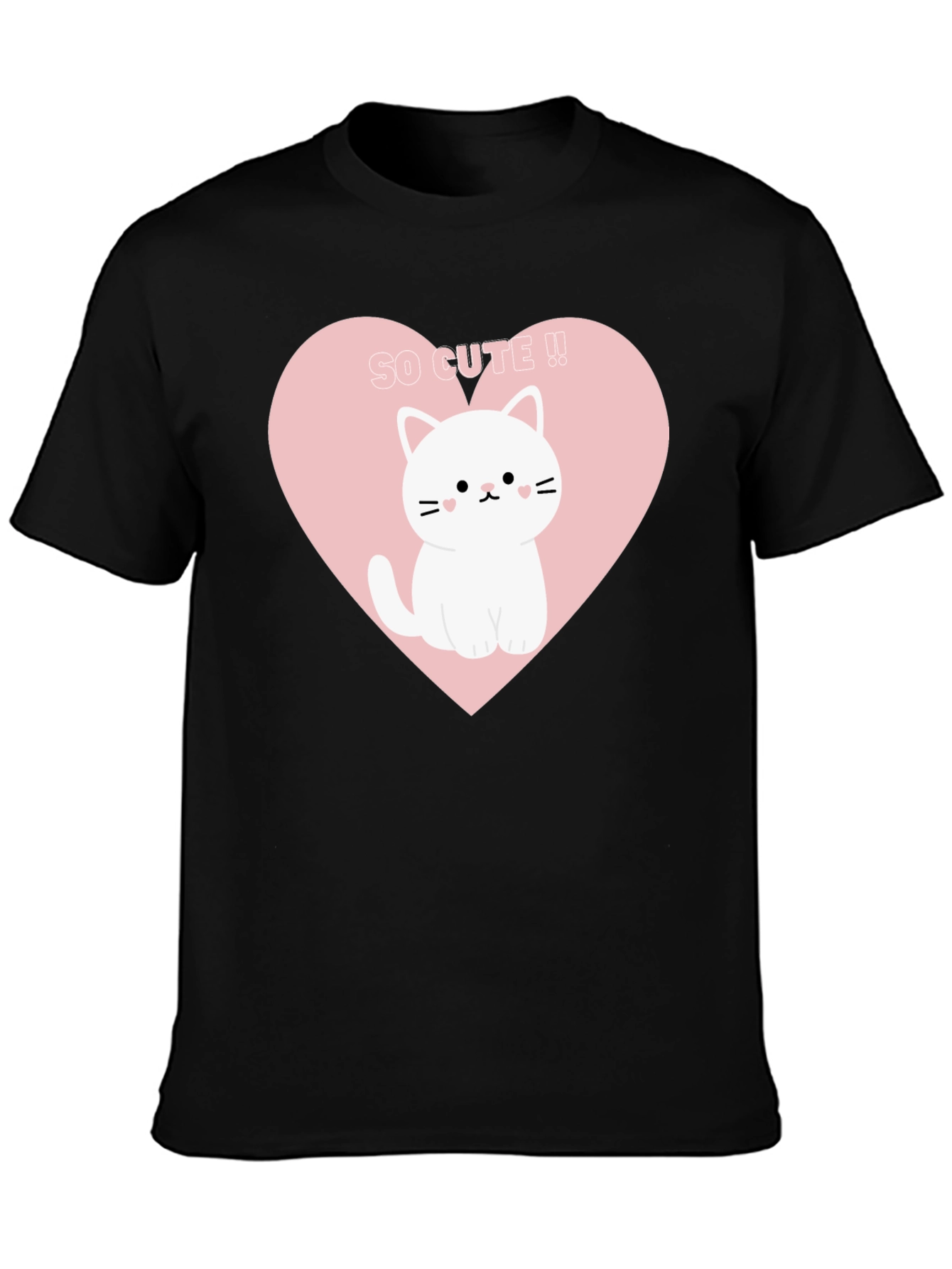 Cute Cat Heart Graphic Tee - Black T-Shirt