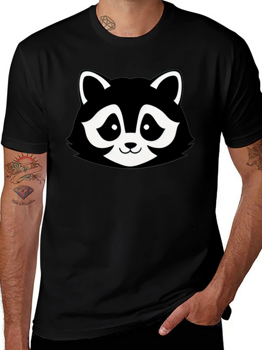 Cartoon Raccoon Graphic T-Shirt - Black