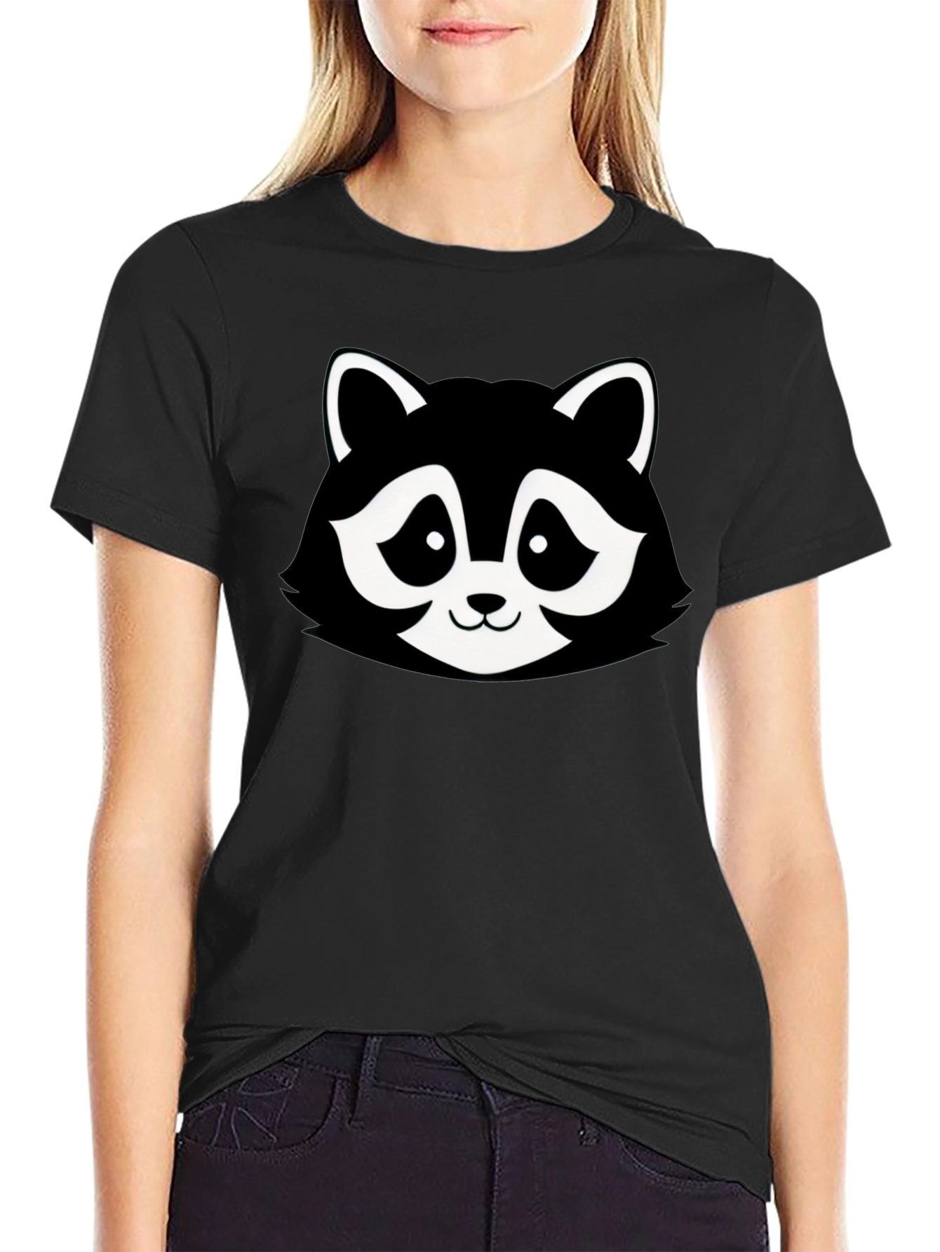 Cartoon Raccoon Graphic T-Shirt - Black