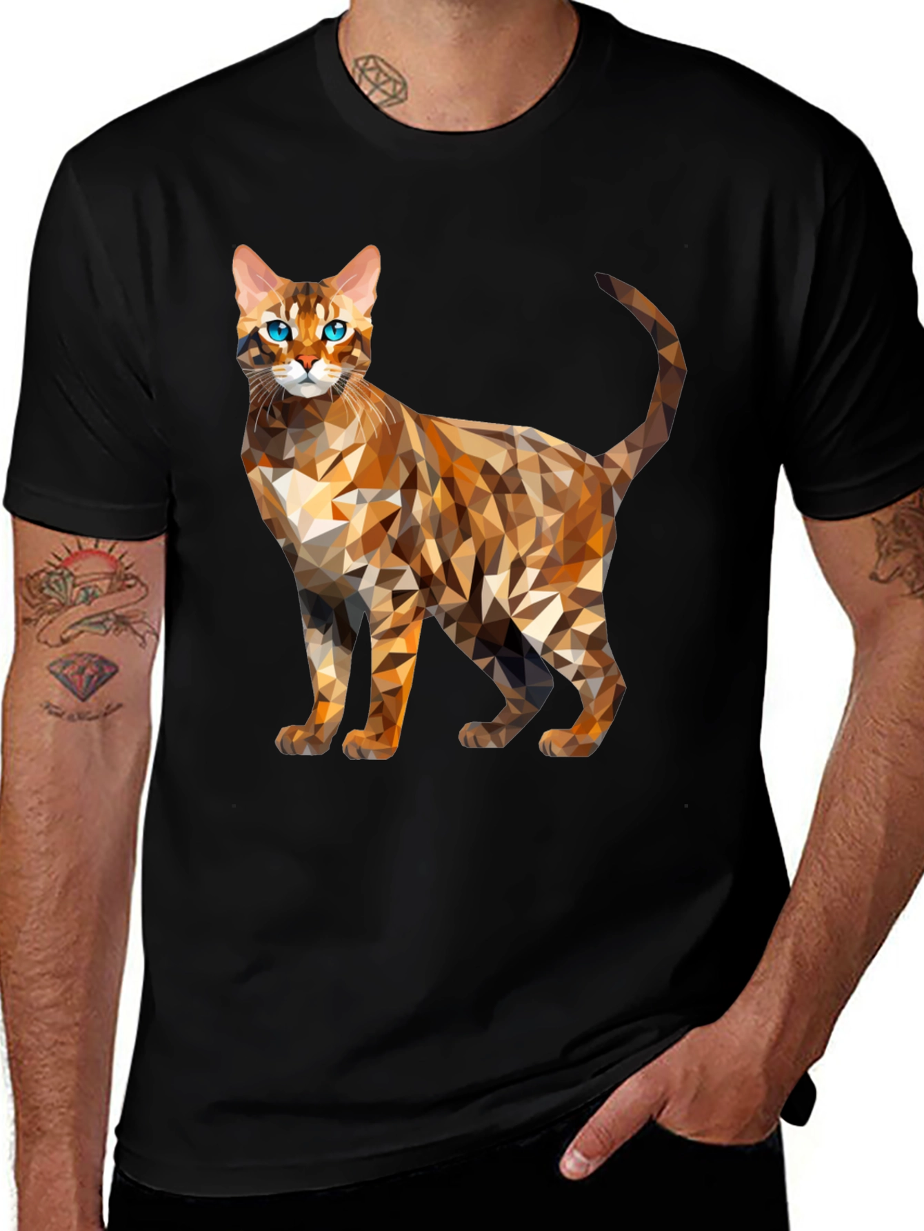 Geometric Bengal Cat Graphic Tee - Modern Stylish Design
