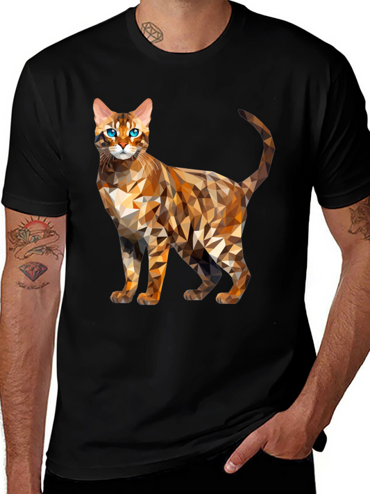 Geometric Bengal Cat Graphic Tee - Modern Stylish Design