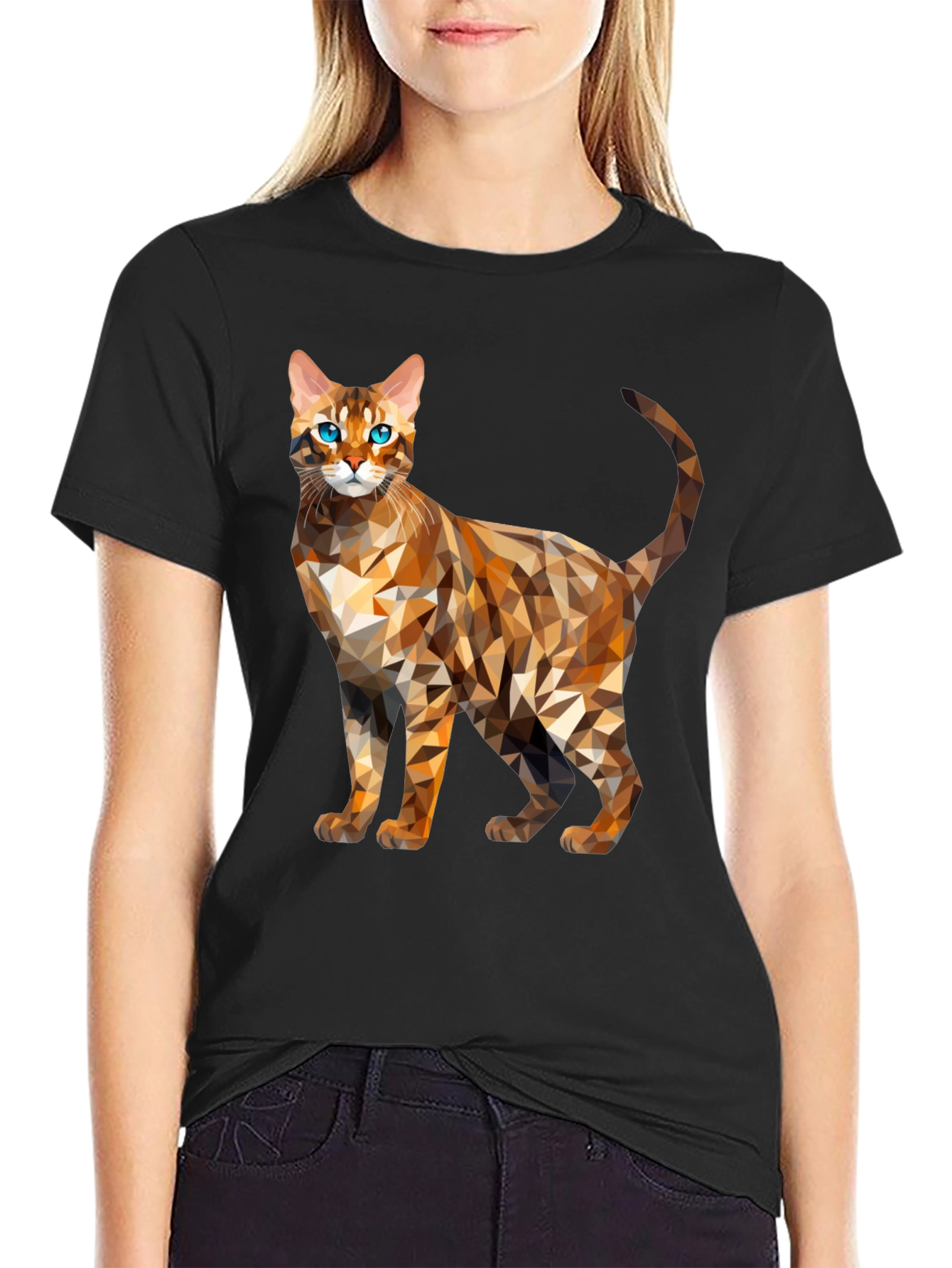 Geometric Bengal Cat Graphic Tee - Modern Stylish Design