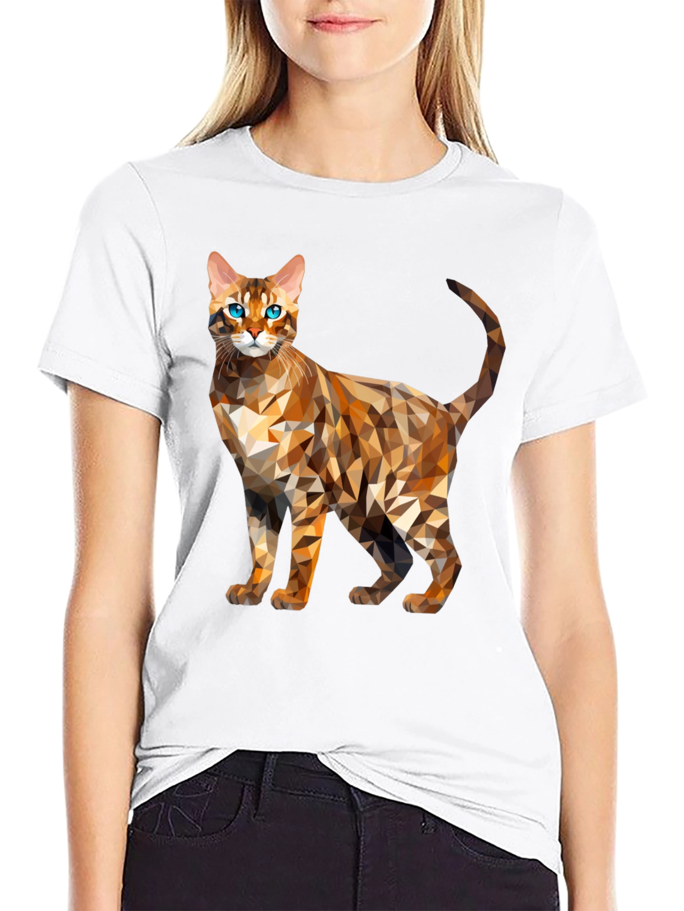 Geometric Bengal Cat Graphic Tee - Modern Stylish Design