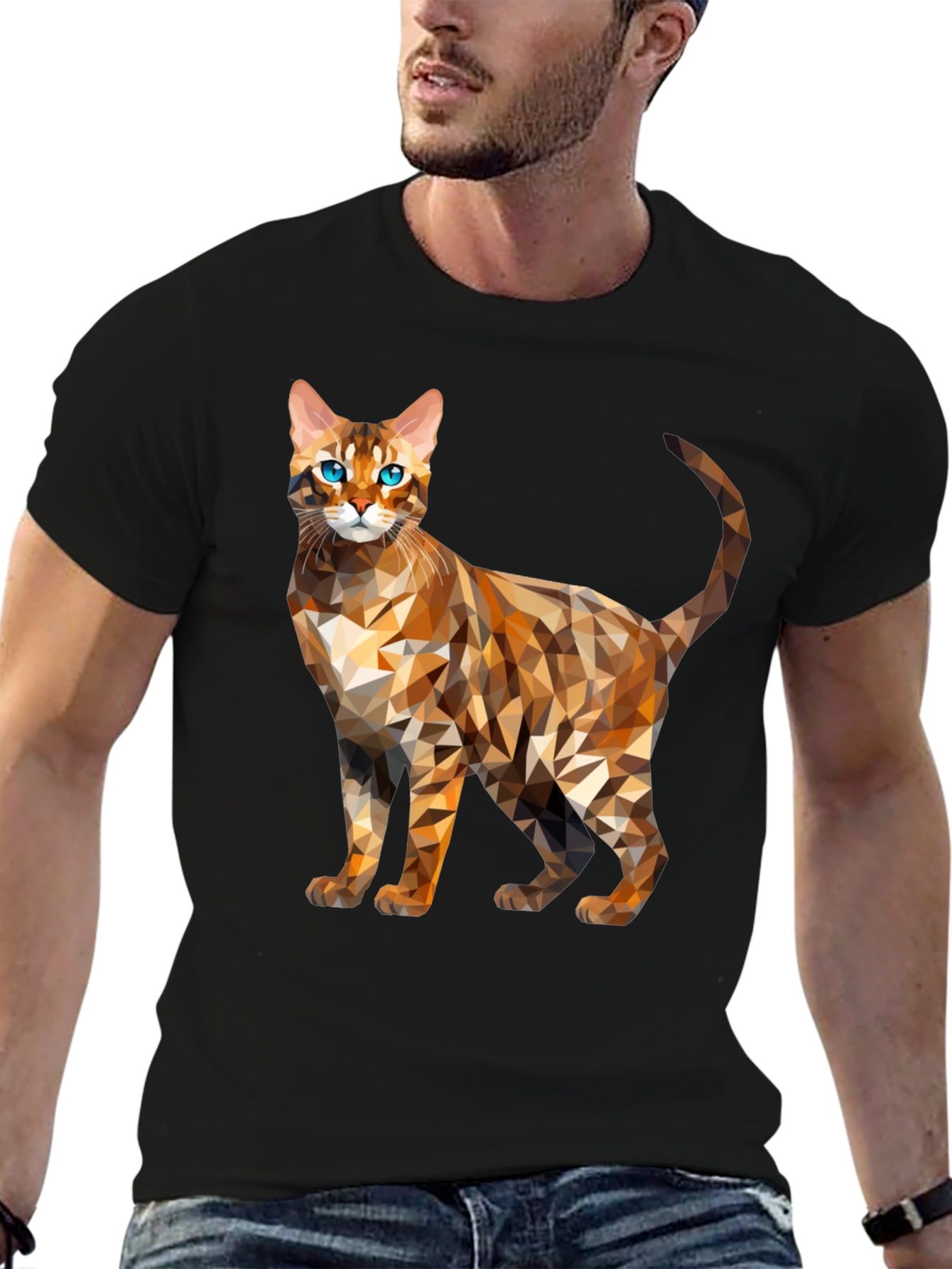 Geometric Bengal Cat Graphic Tee - Modern Stylish Design