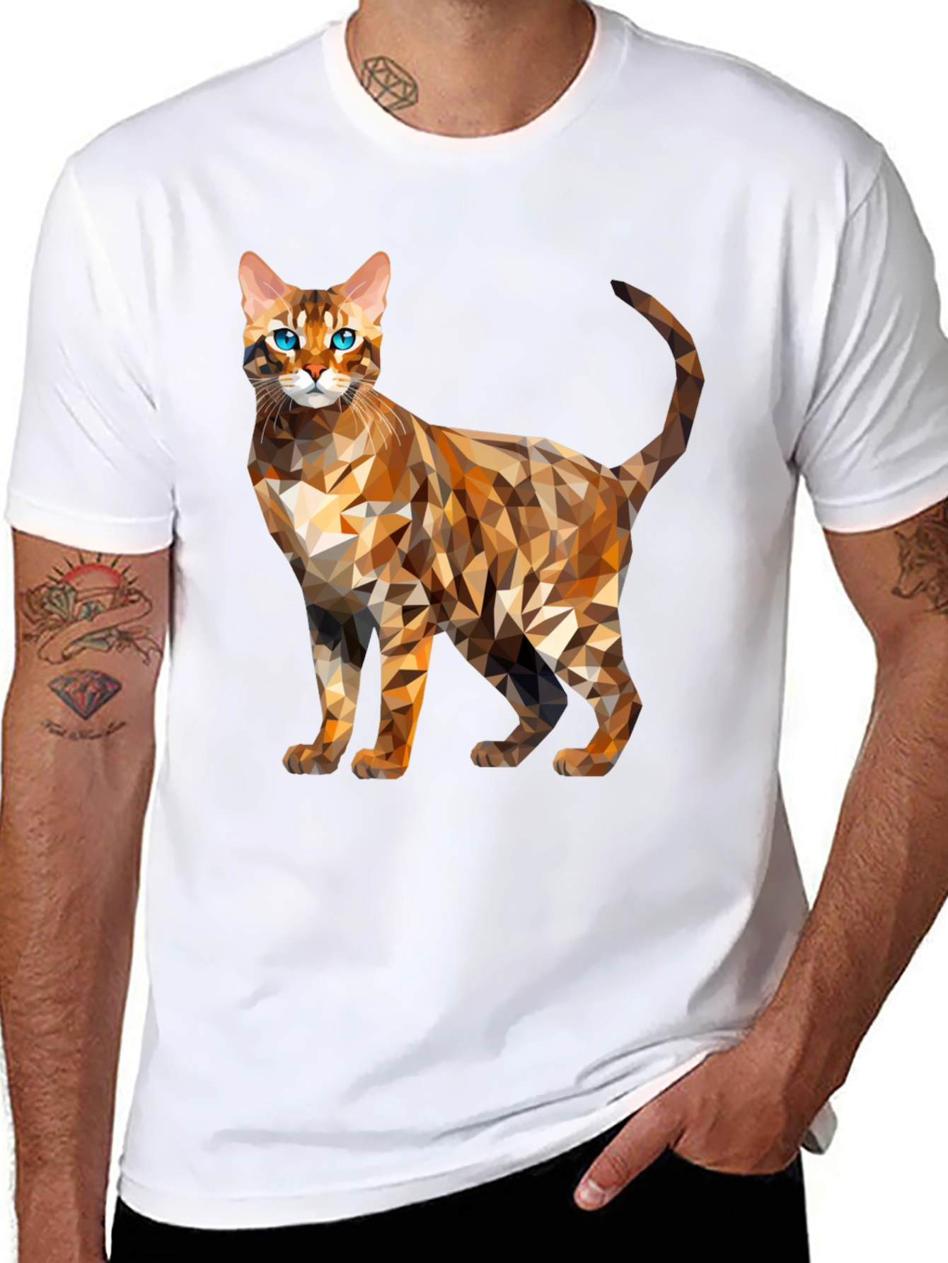 Geometric Bengal Cat Graphic Tee - Modern Stylish Design