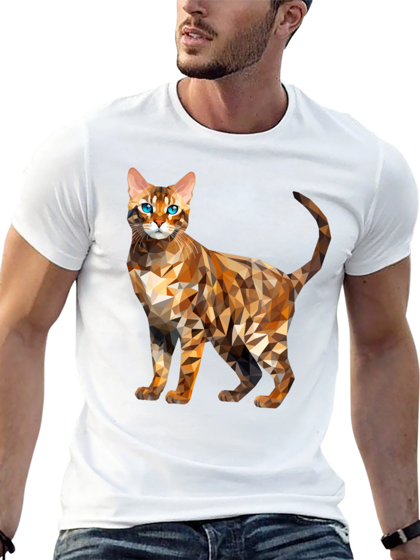 Geometric Bengal Cat Graphic Tee - Modern Stylish Design