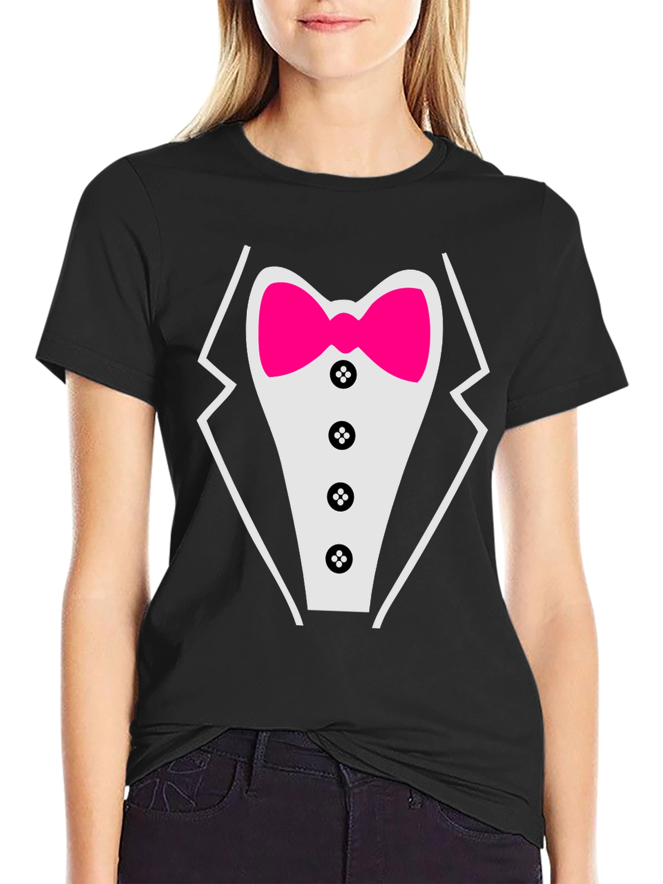 Tuxedo T-Shirt with Pink Bow Tie